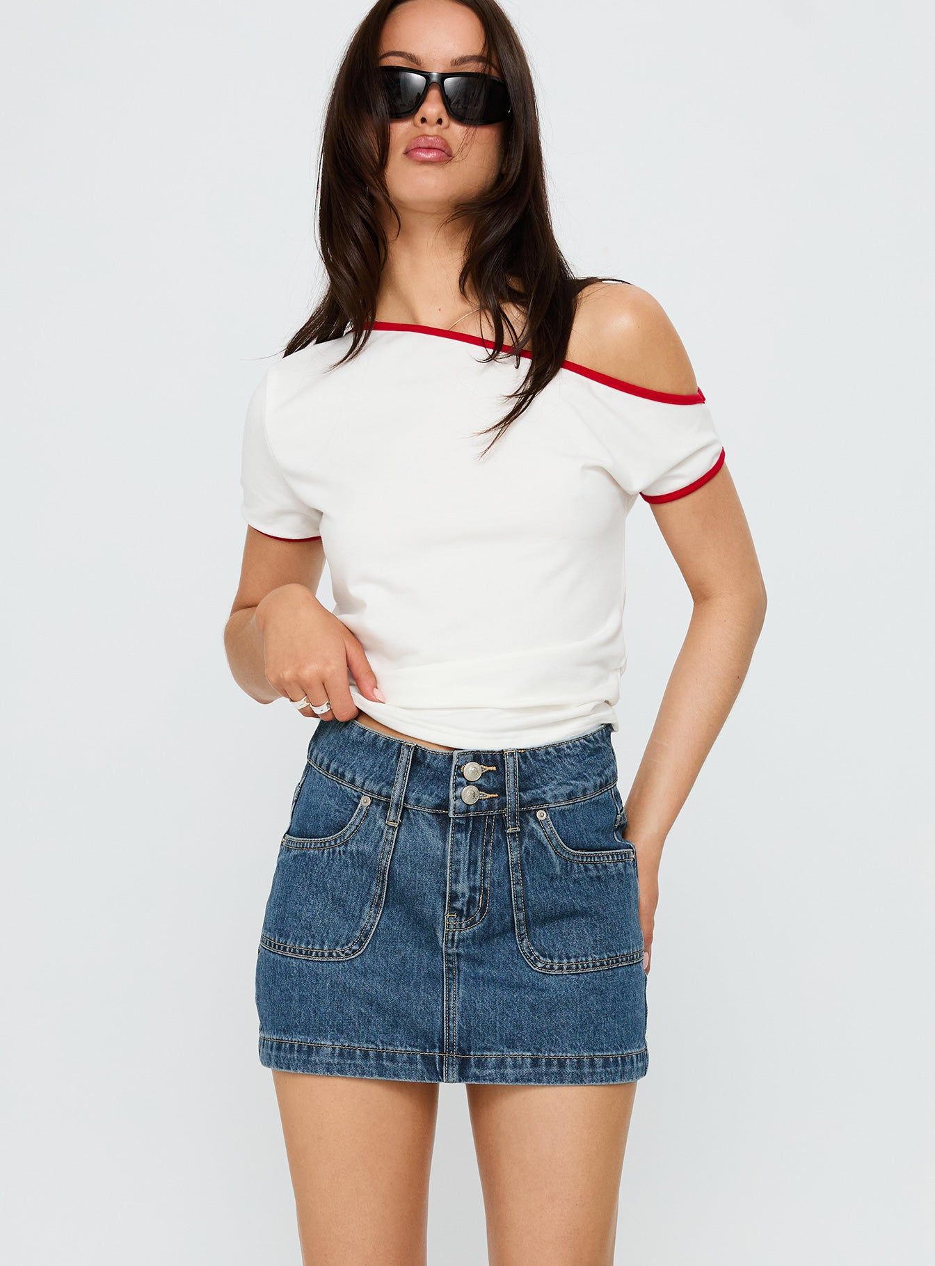 Alternative view of Pitcher Denim Mini Skirt Mid Blue Wash