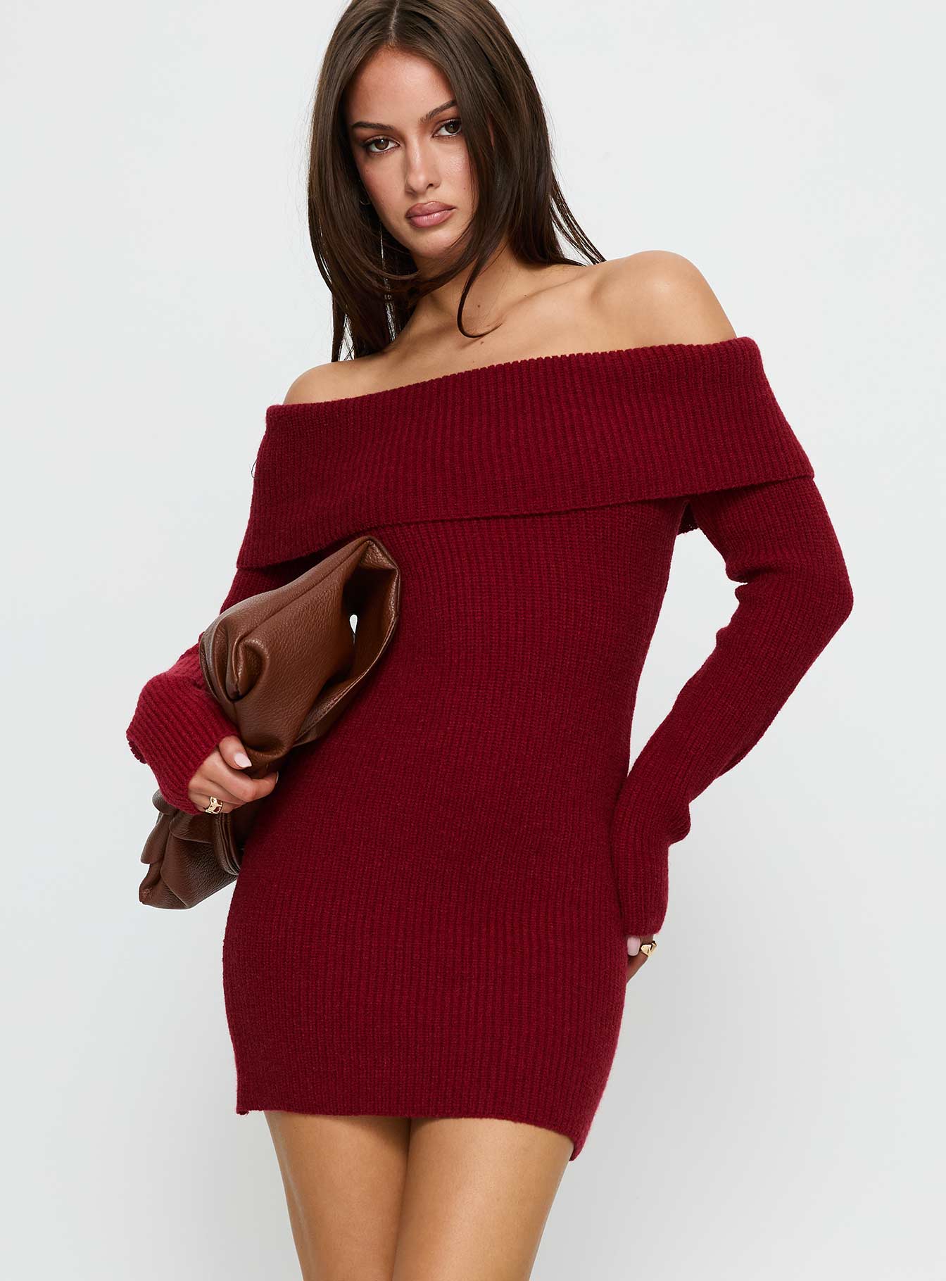 Alternative view of Noriko Long Sleeve Knit Mini Dress Burgundy