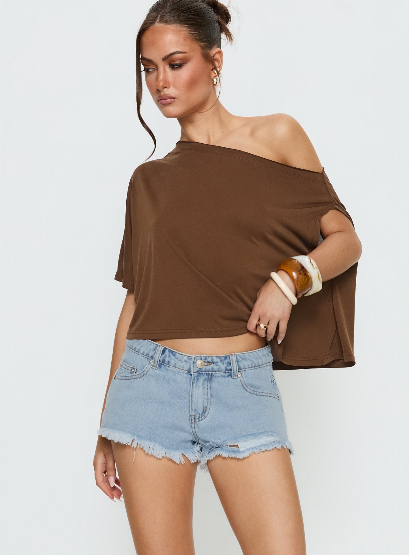 Alternative view of Posse Distressed Micro Denim Shorts Light Blue Wash