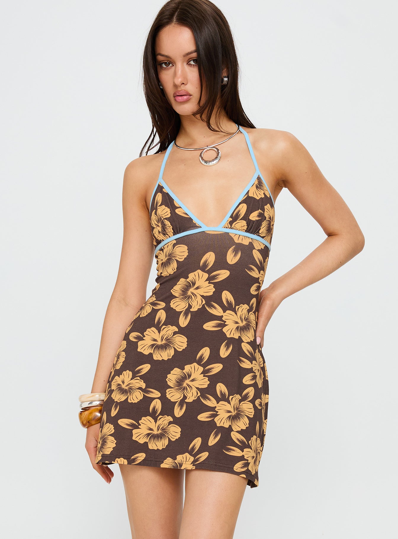 Alternative view of Mishie Halter Mini Dress Brown / Blue Floral