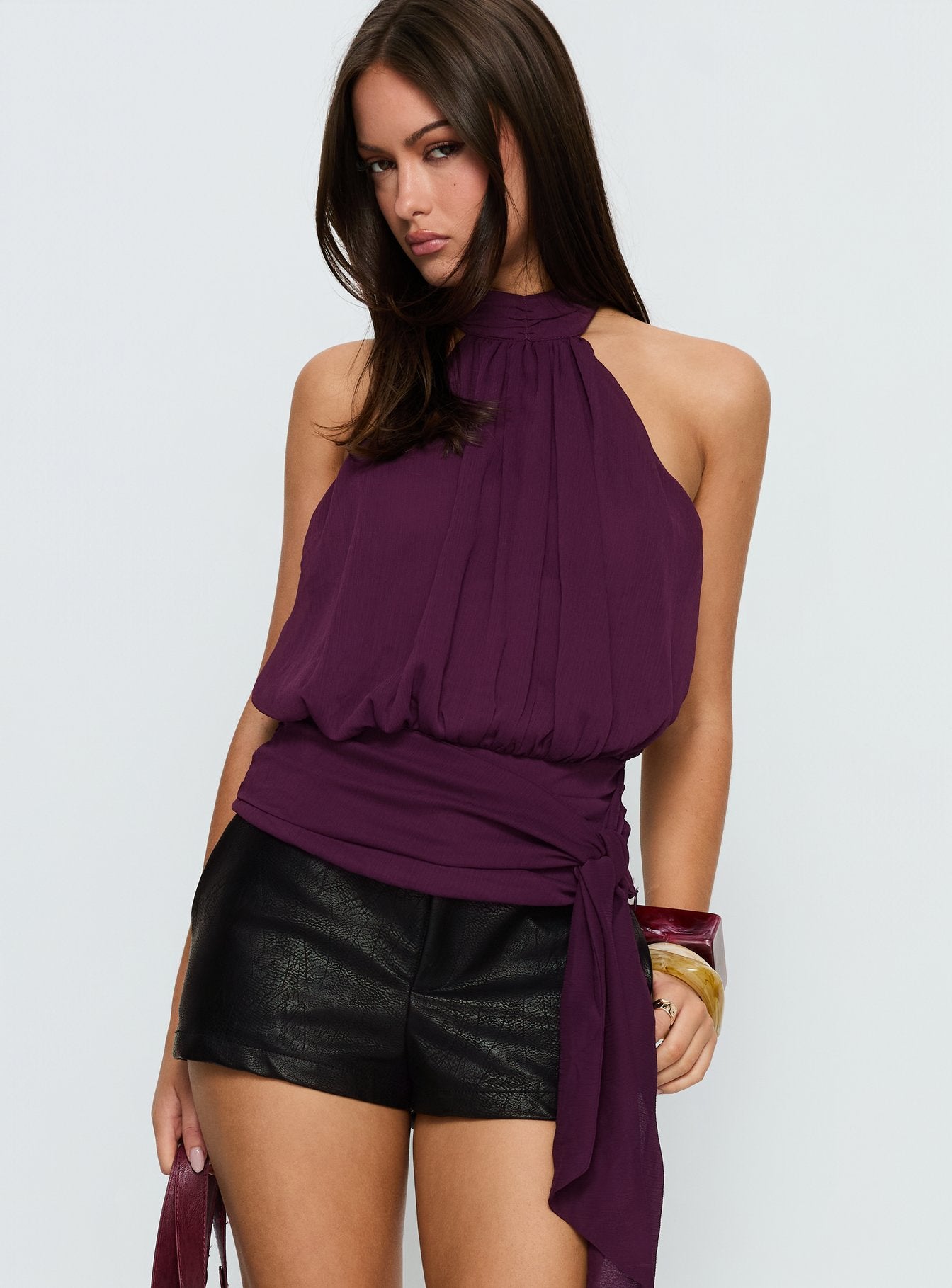 Alternative view of Faythe High Neck Tie Top Berry
