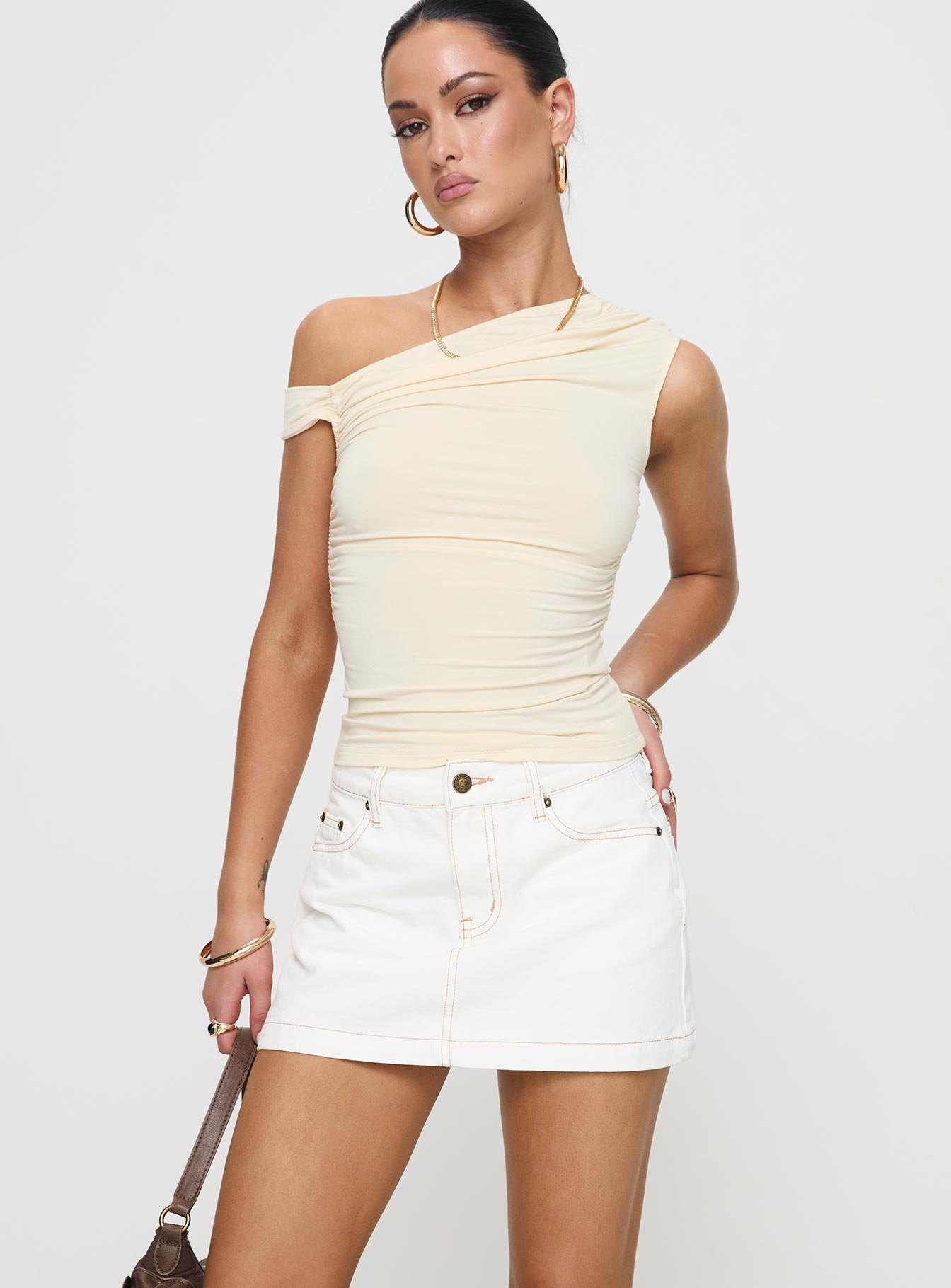 Alternative view of Nicolina Low Rise Denim Mini Skirt Ecru