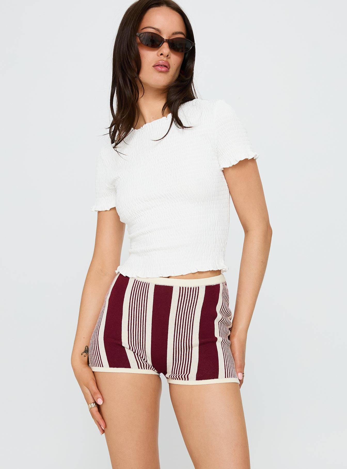 Alternative view of Annisten Knit Shorts Red / Cream Stripe