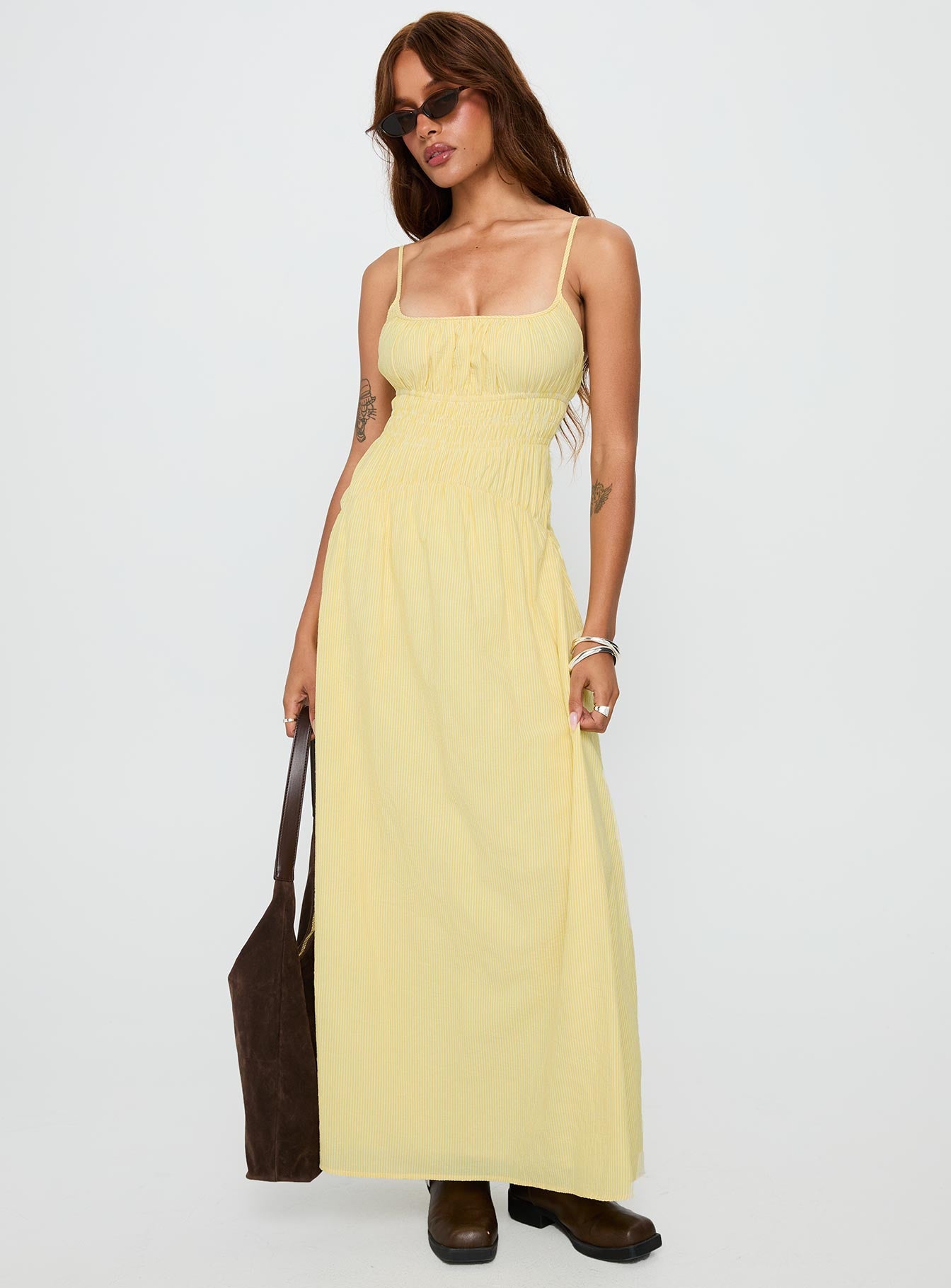 Alternative view of Magnolie Shirred Maxi Dress Yellow Stripe