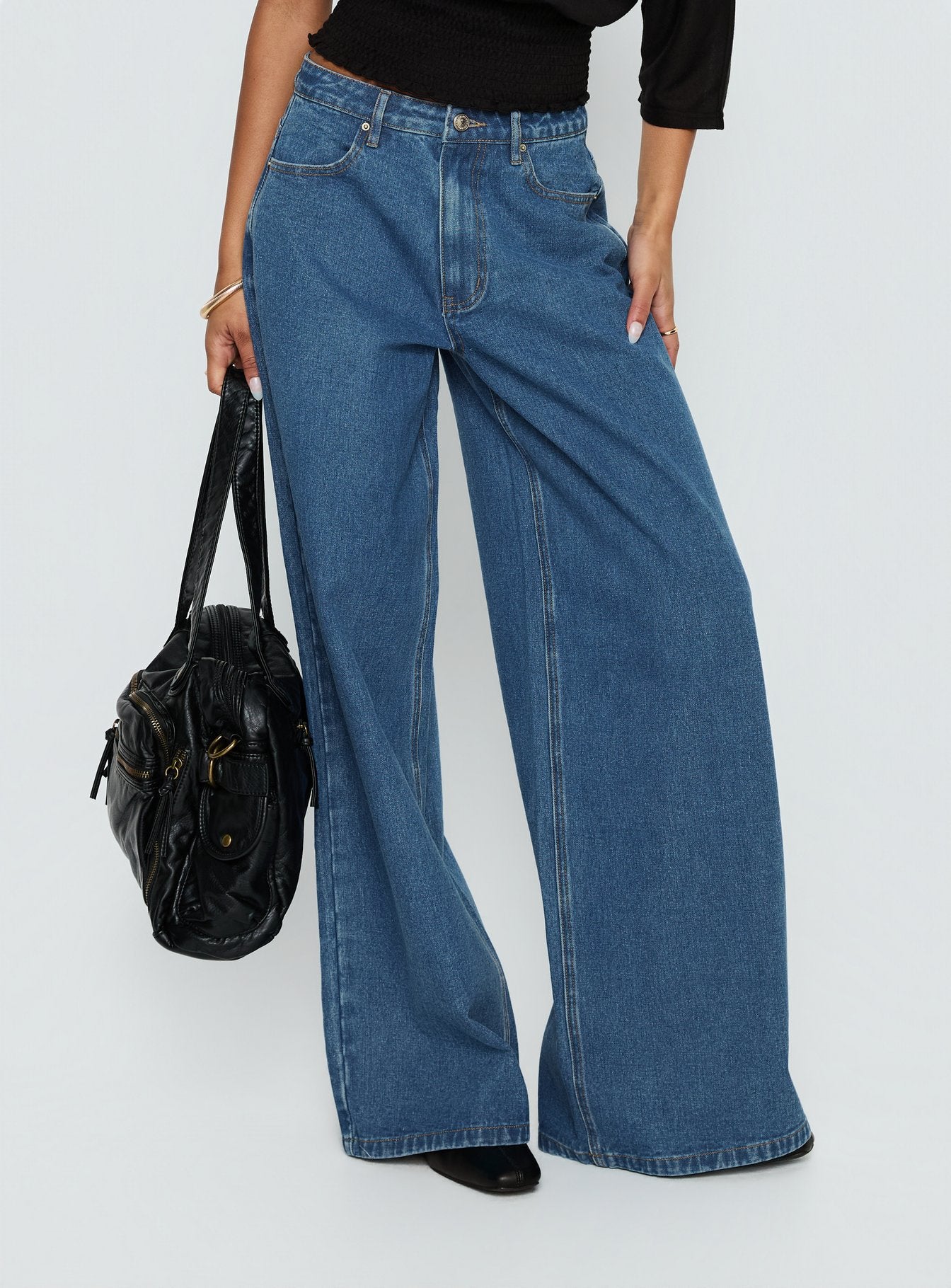 Alternative view of Naylor Mid Rise Wide Leg Jeans Mid Blue Wash