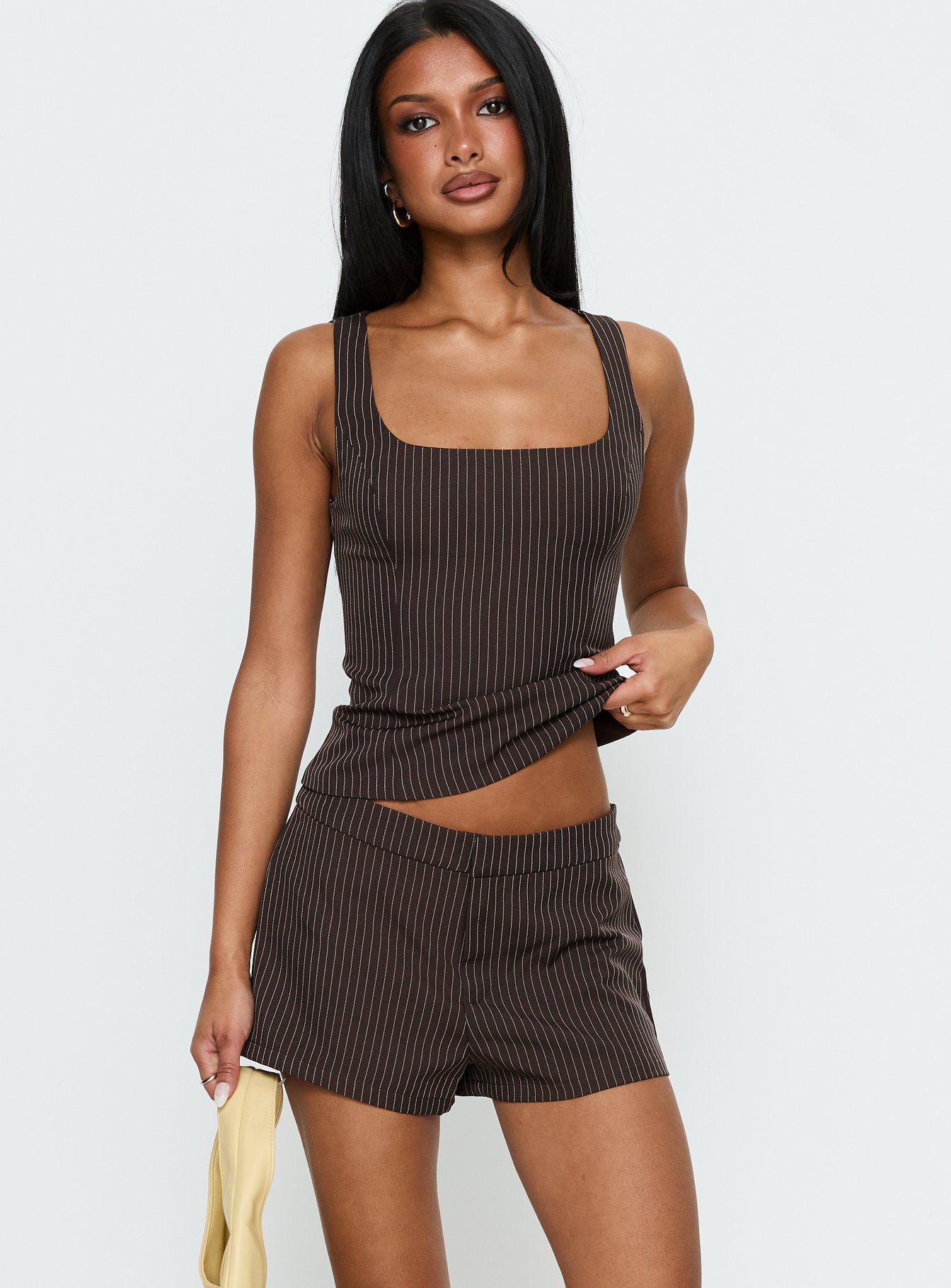 Alternative view of Party Invitations Tailored Shorts Brown Pinstripe