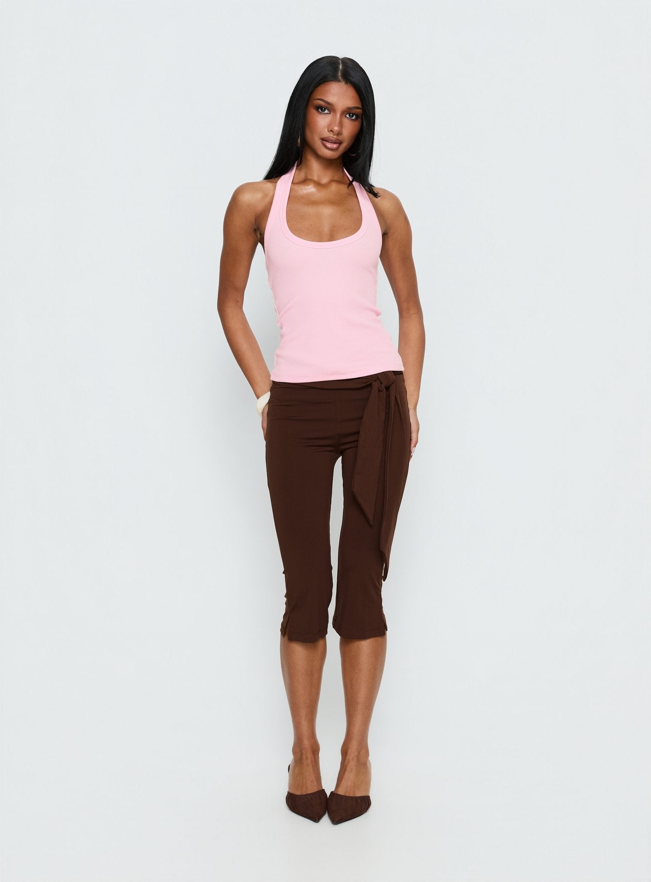 Alternative view of Lizana Tie Side Capri Pants Brown