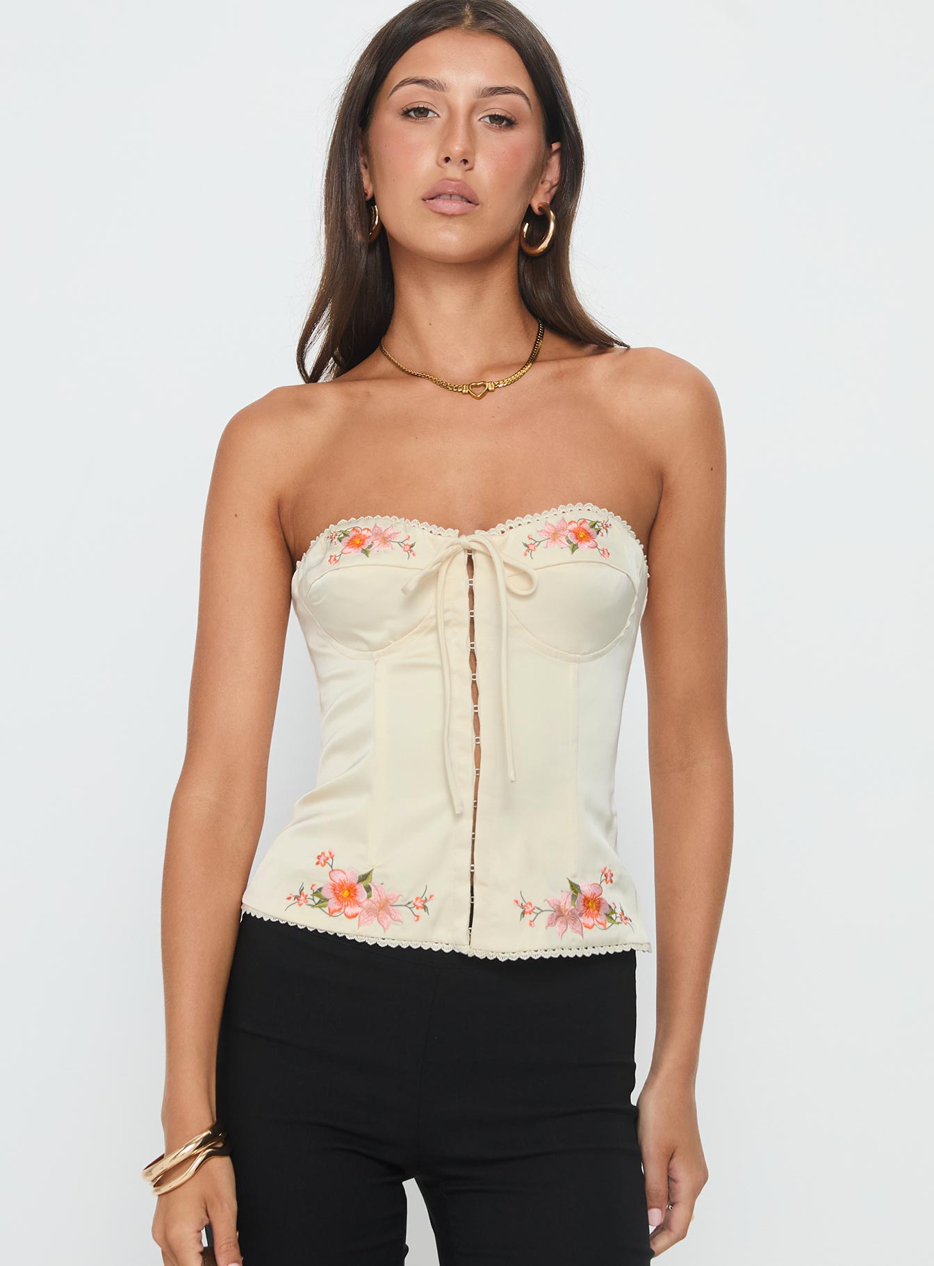 Alternative view of Jazzy Strapless Corset Top Cream Floral