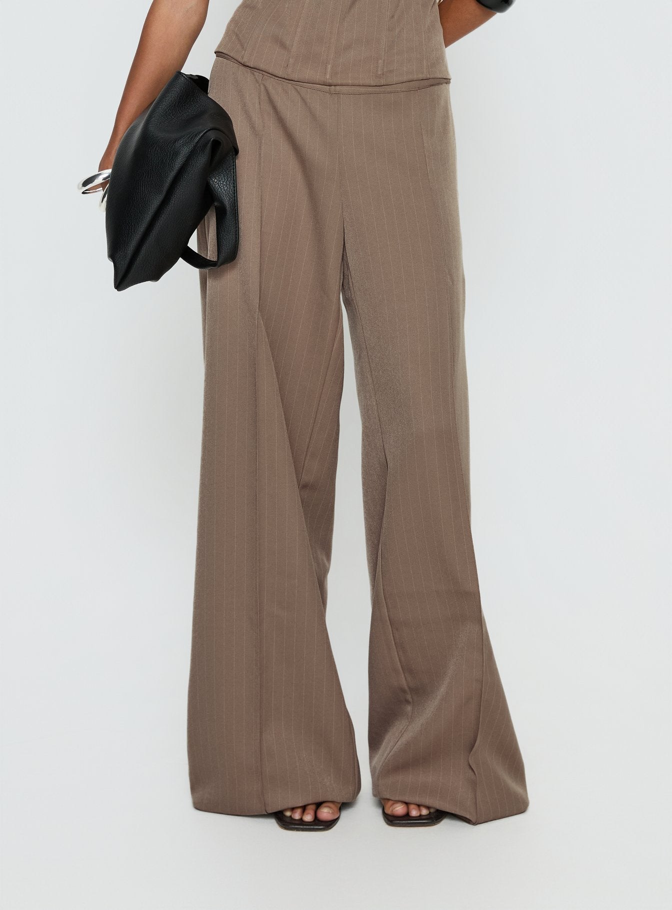 Alternative view of Madelle Mid Rise Straight Leg Pants Brown Pinstripe