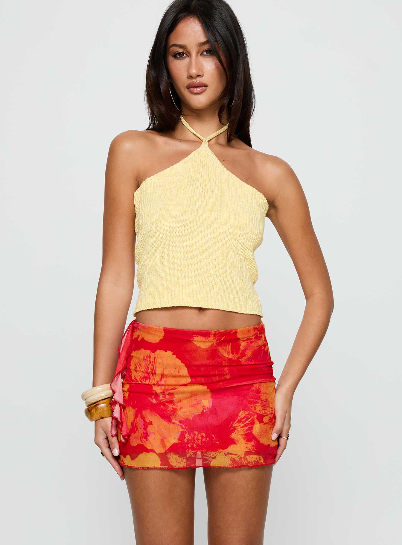 Alternative view of Liloha Frill Mesh Mini Skirt Orange Multi