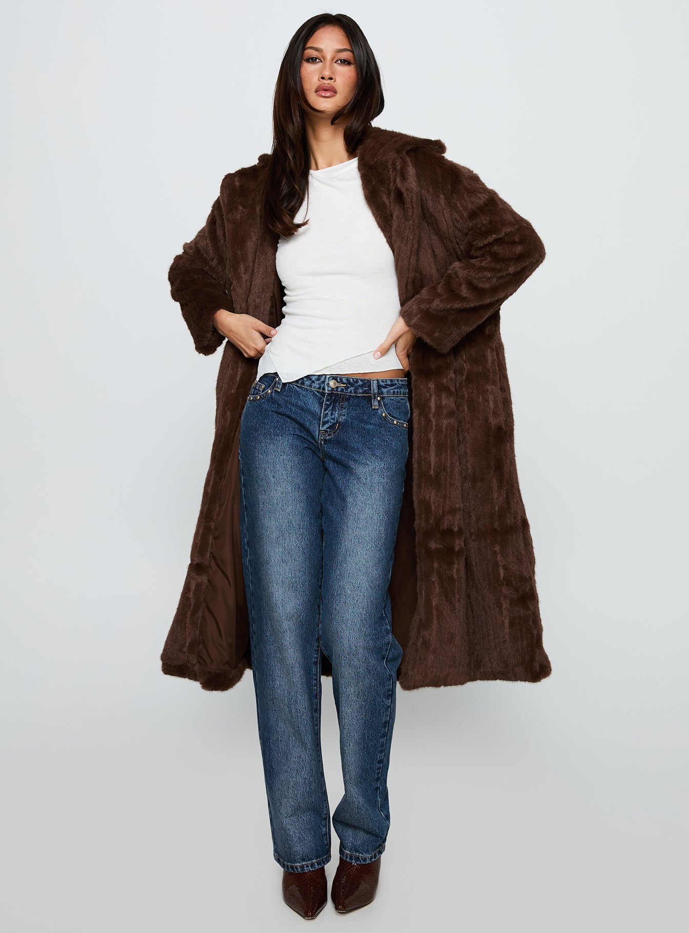 Alternative view of Moss Faux Fur Coat Chocolate