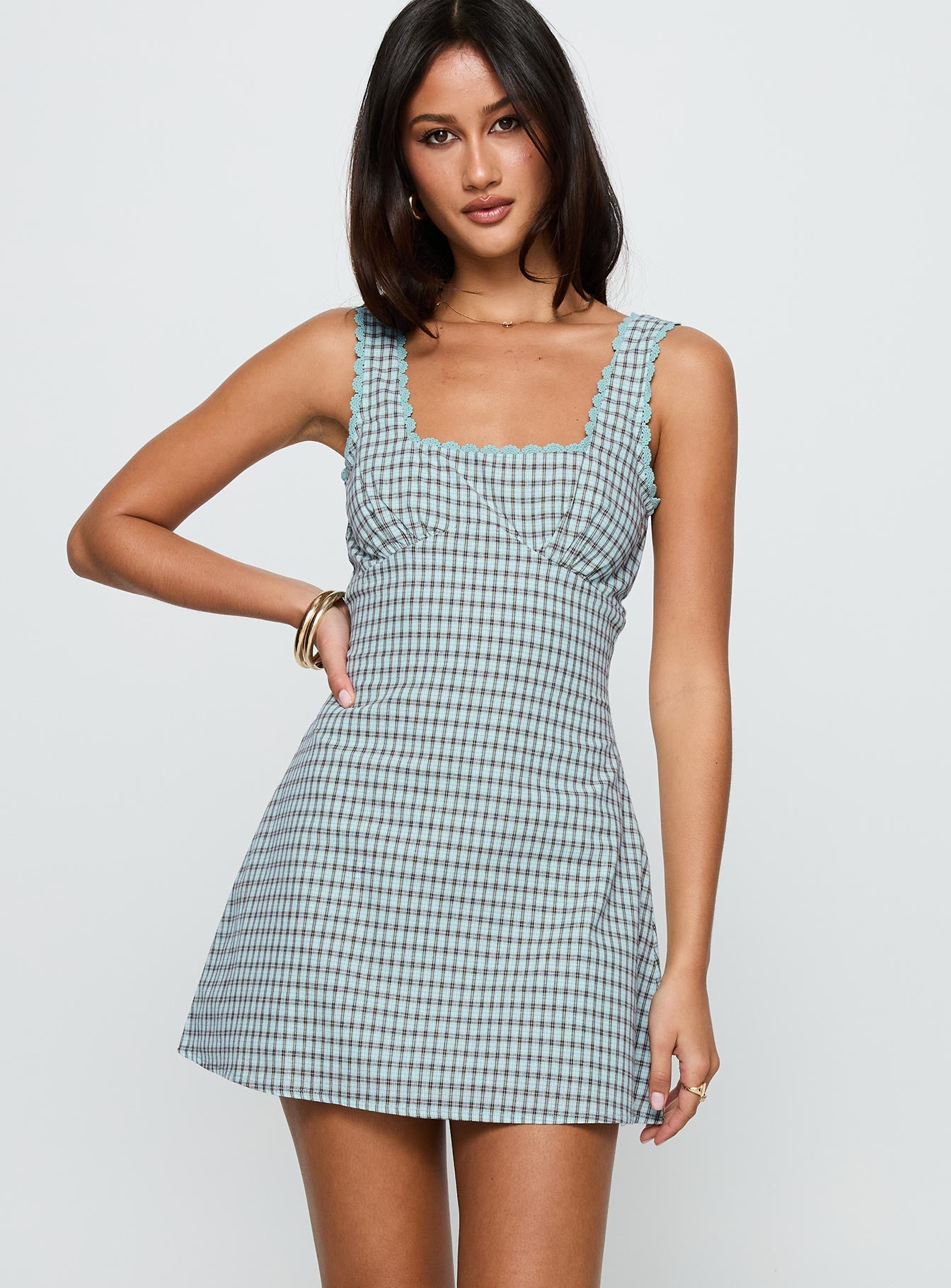 Alternative view of Dasha Mini Dress Blue / Brown Check
