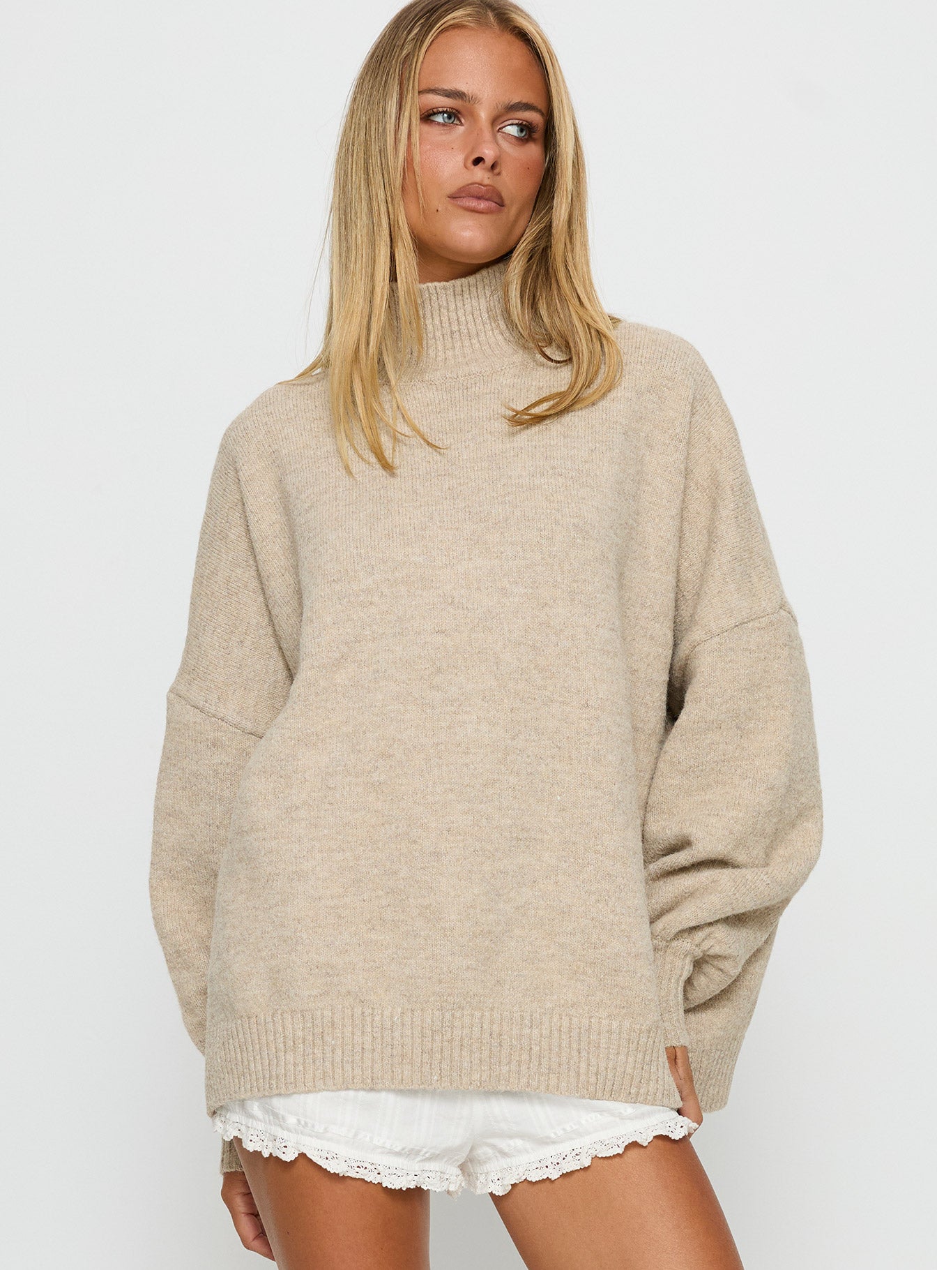 Alternative view of Patrizia Funnel Neck Knit Sweater Beige
