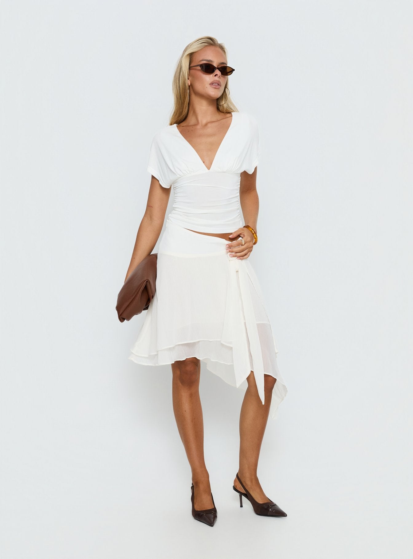 Alternative view of Ophella Tie Waist Chiffon Midi Skirt Cream