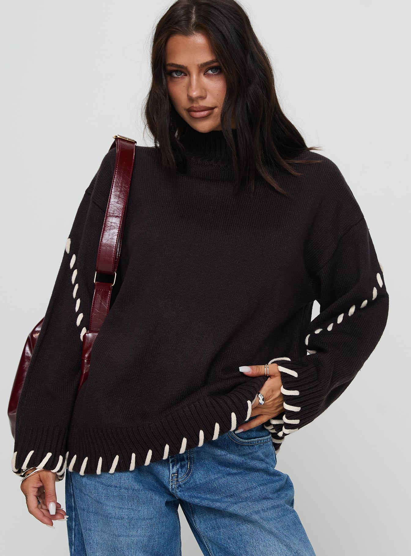 Alternative view of Leizure Turtleneck Knit Sweater Brown