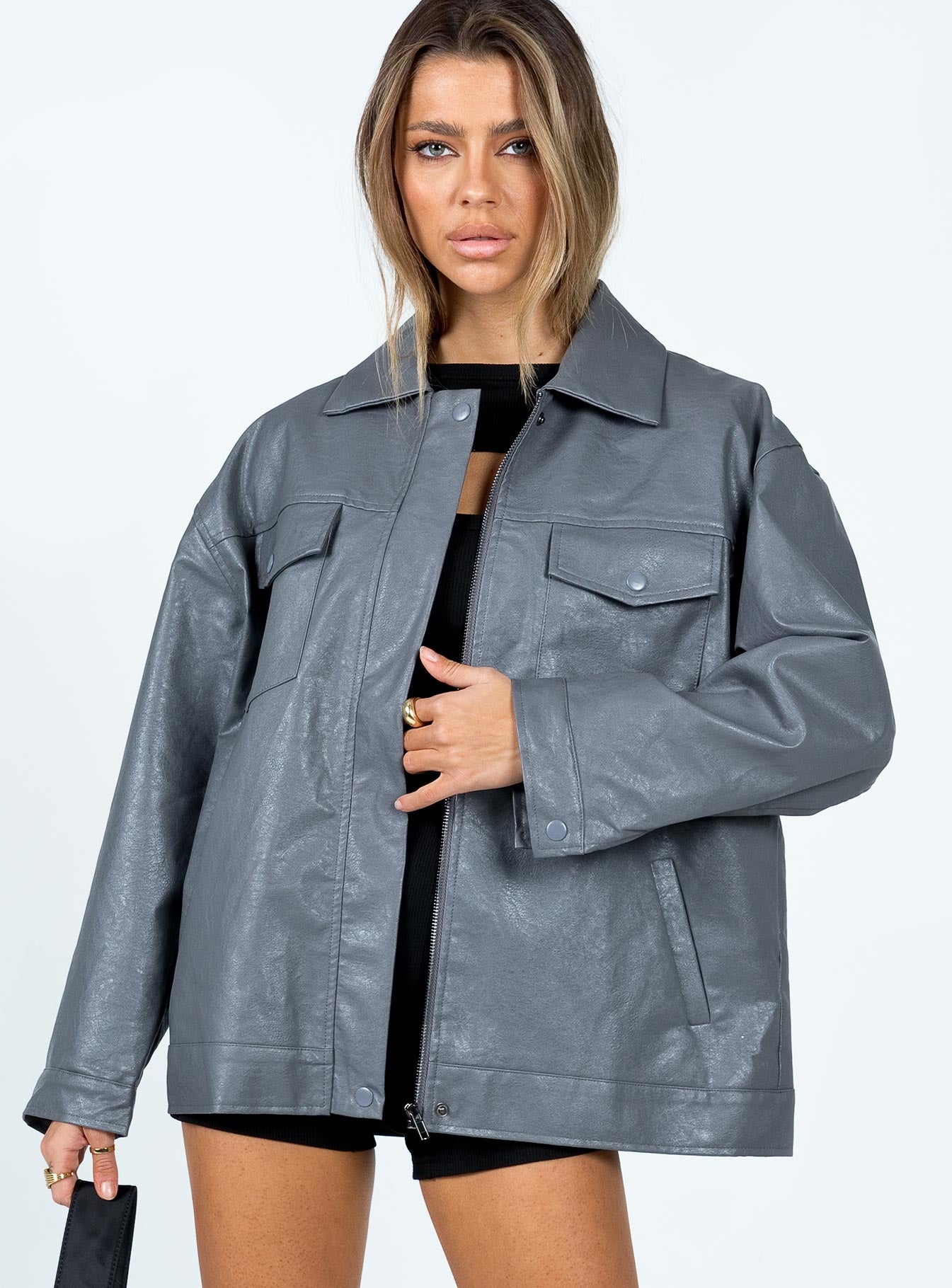 Alternative view of Callie Faux Leather Jacket Grey