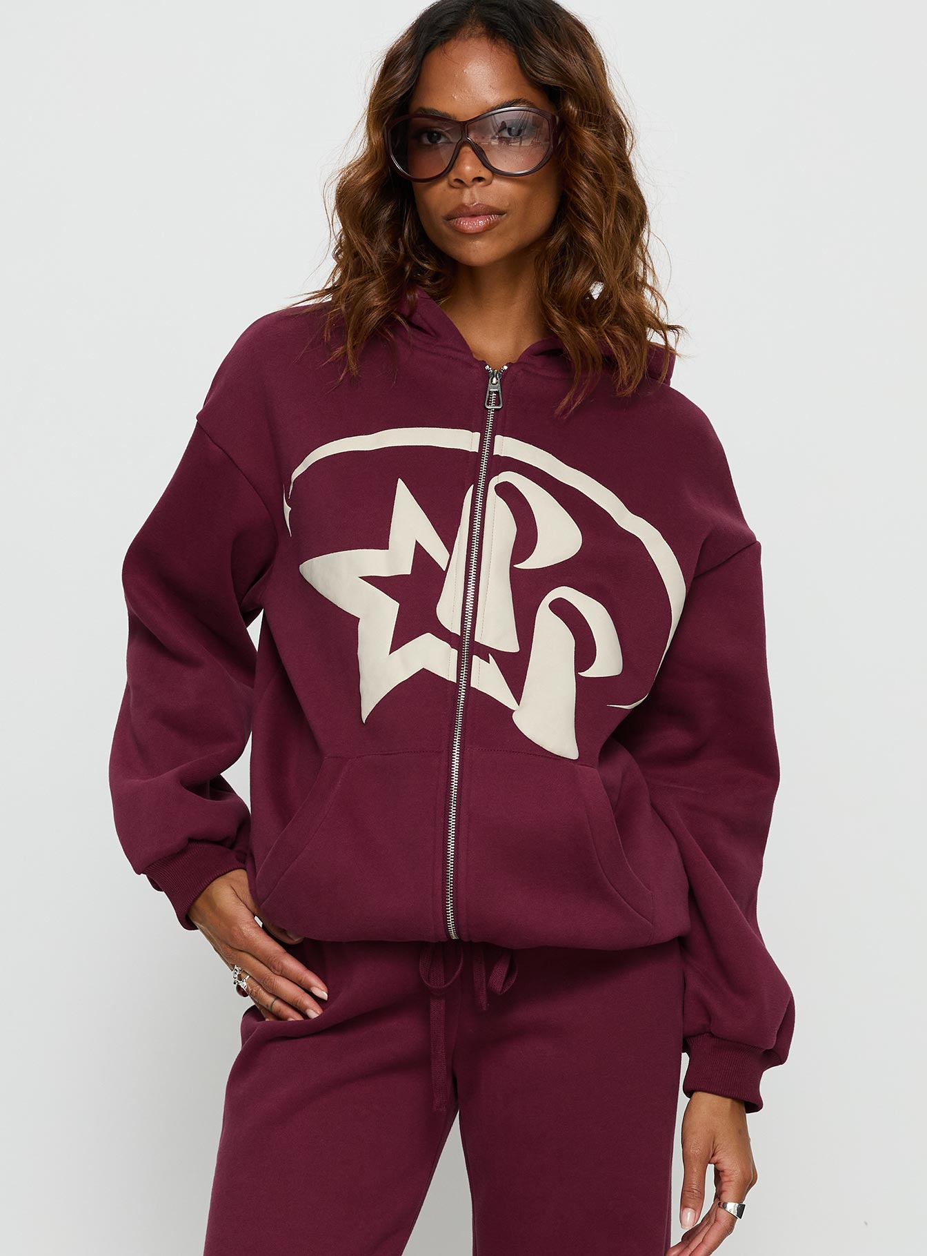 Princess Polly Stargirl Zip Through Jumper Burgundy - Image 2