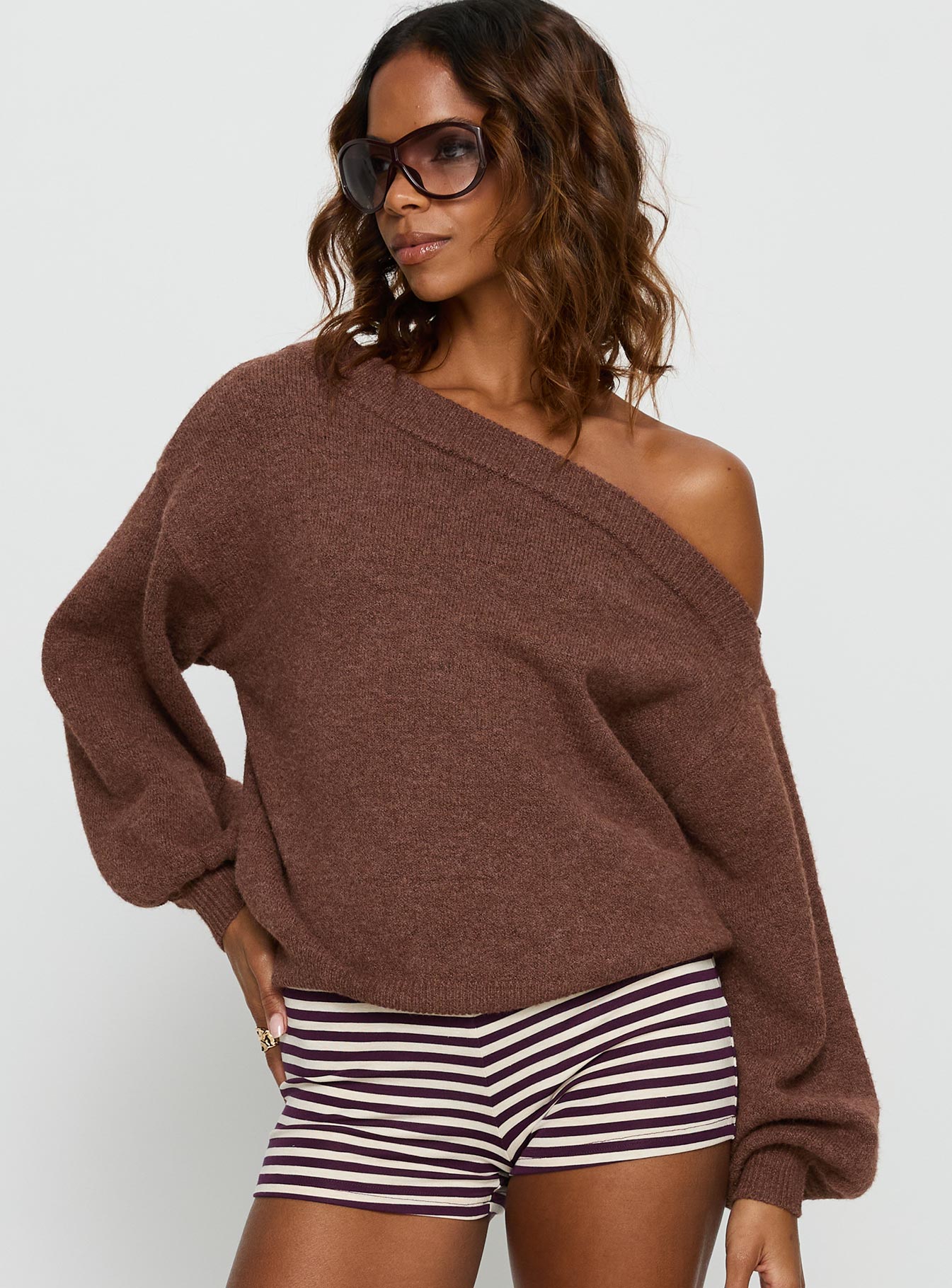 Alternative view of Noble Off The Shoulder Sweater Chocolate