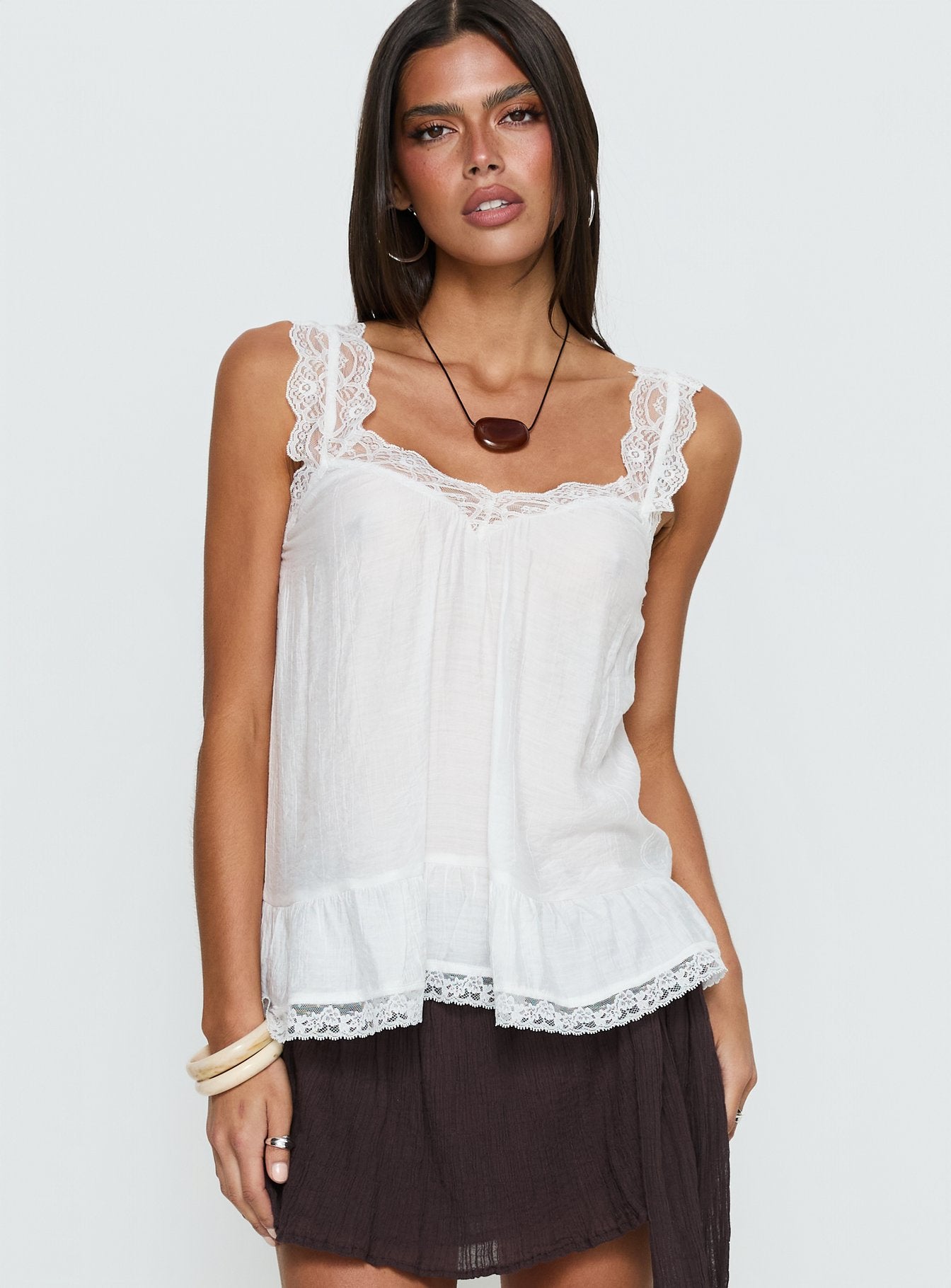 Alternative view of Fever Dream Babydoll Lace Trim Top White
