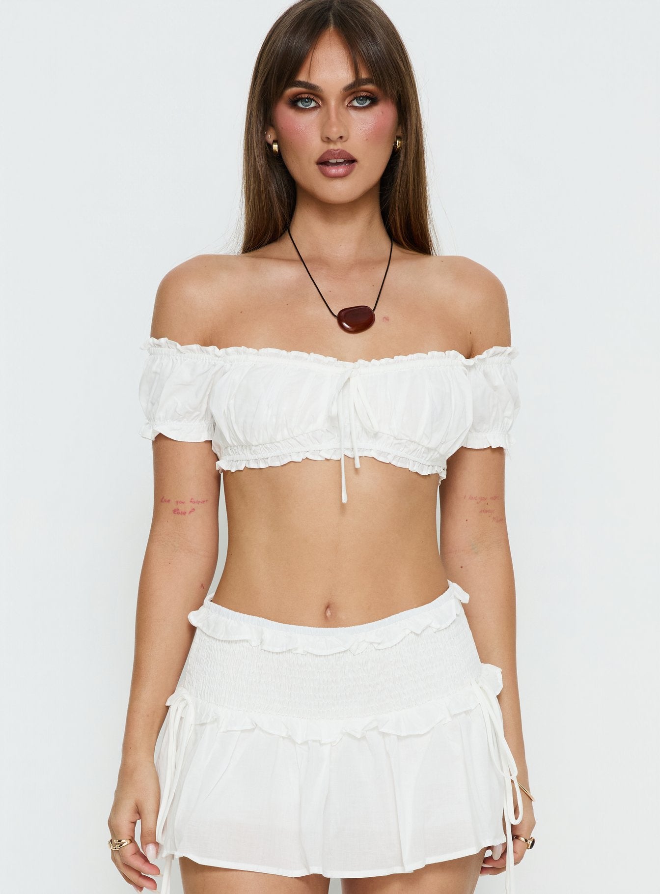 Alternative view of Corabel Off Shoulder Micro Crop Top White