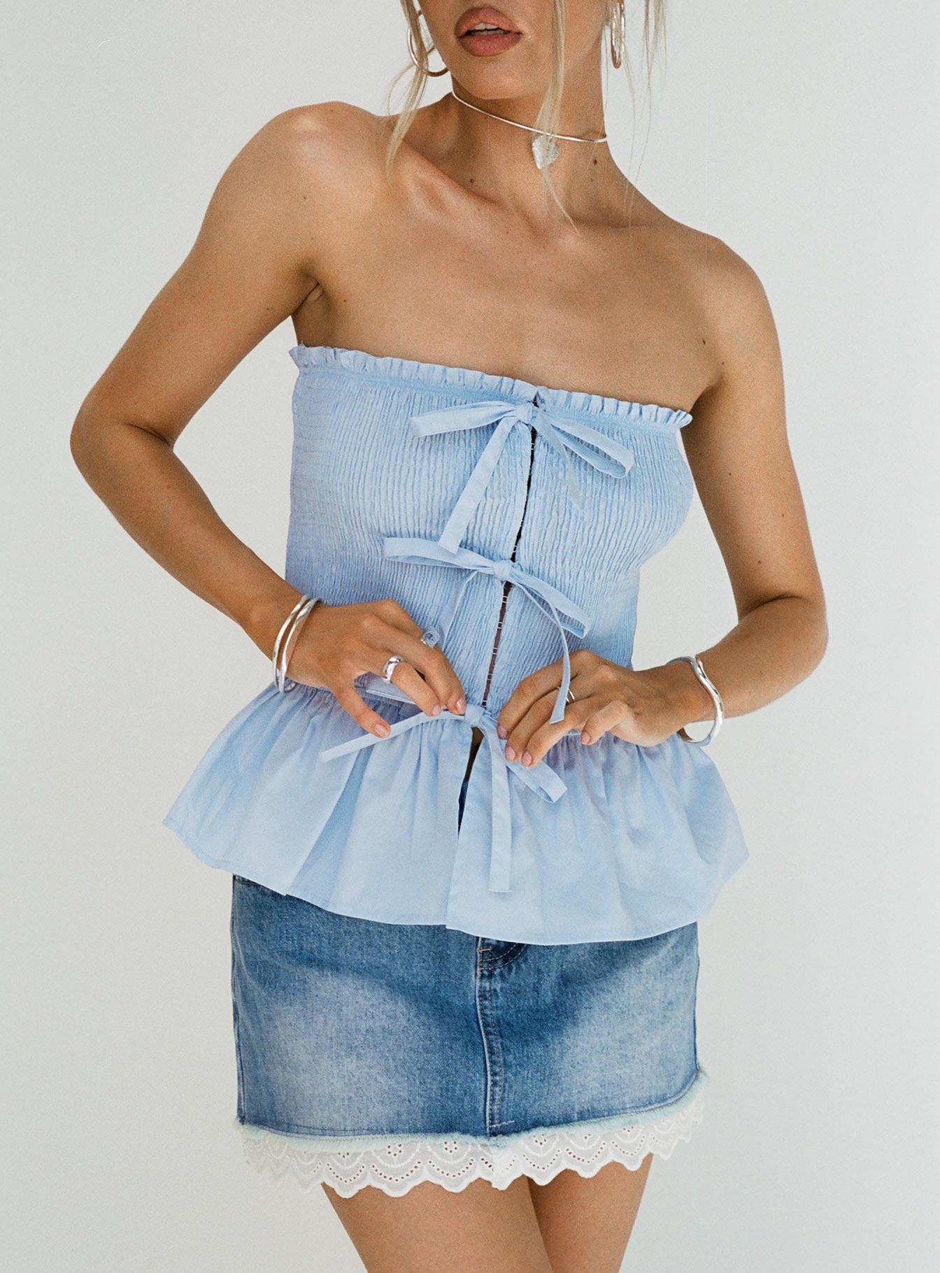 Alternative view of Jaymie Strapless Bow Top Blue