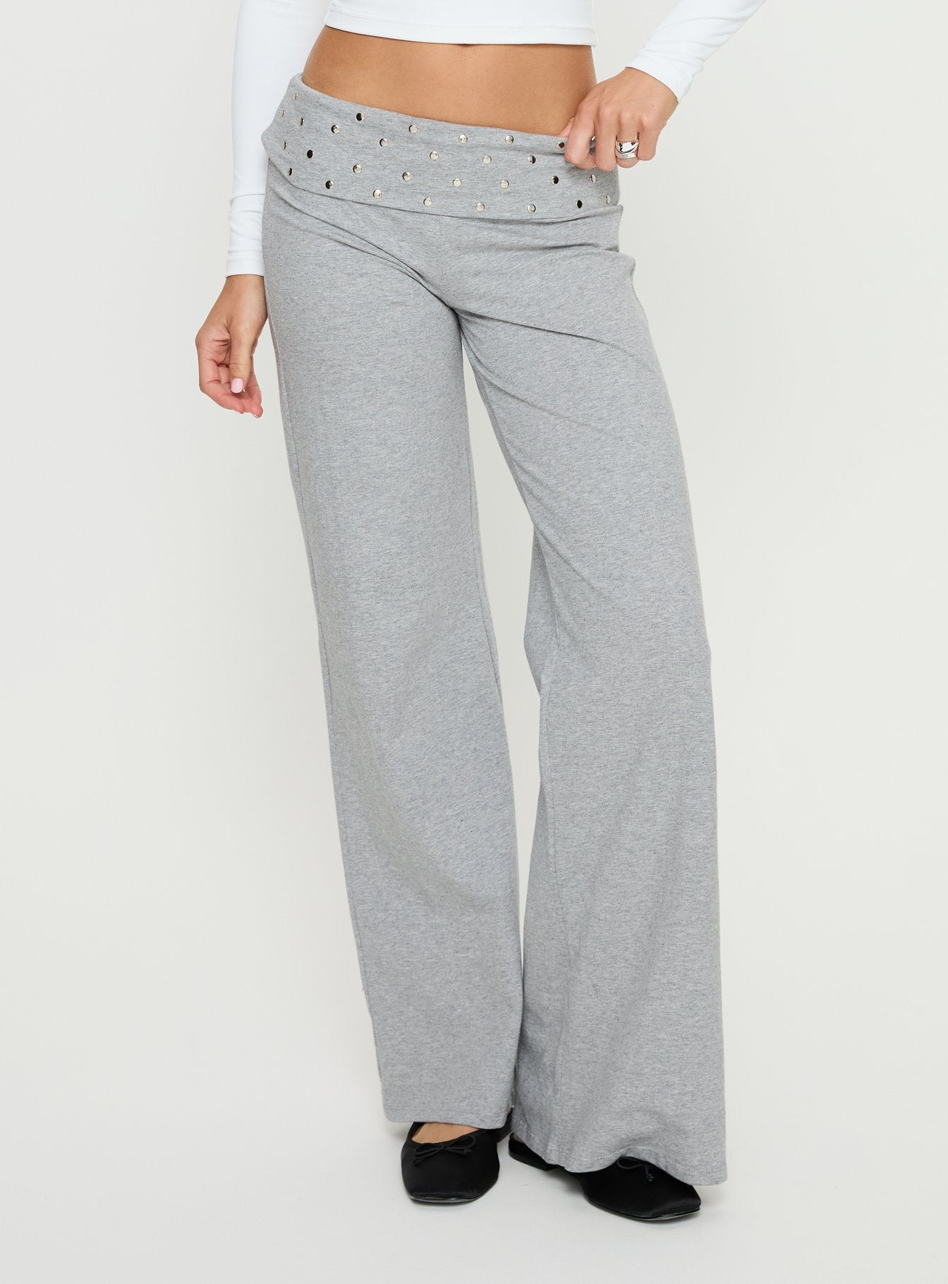 Alternative view of Nevivi Foldover Studded Pants Grey Marle
