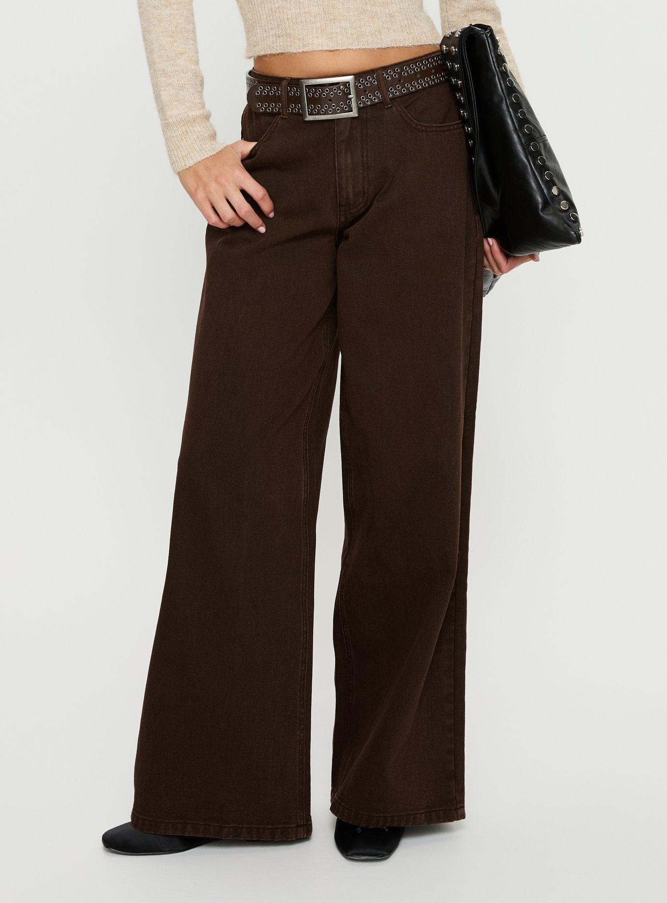 Alternative view of Naylor Mid Rise Wide Leg Jeans Brown