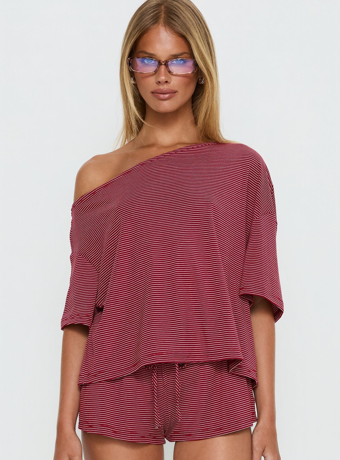 Alternative view of Sugar Surge Off Shoulder Sleep Top Cherry Stripe