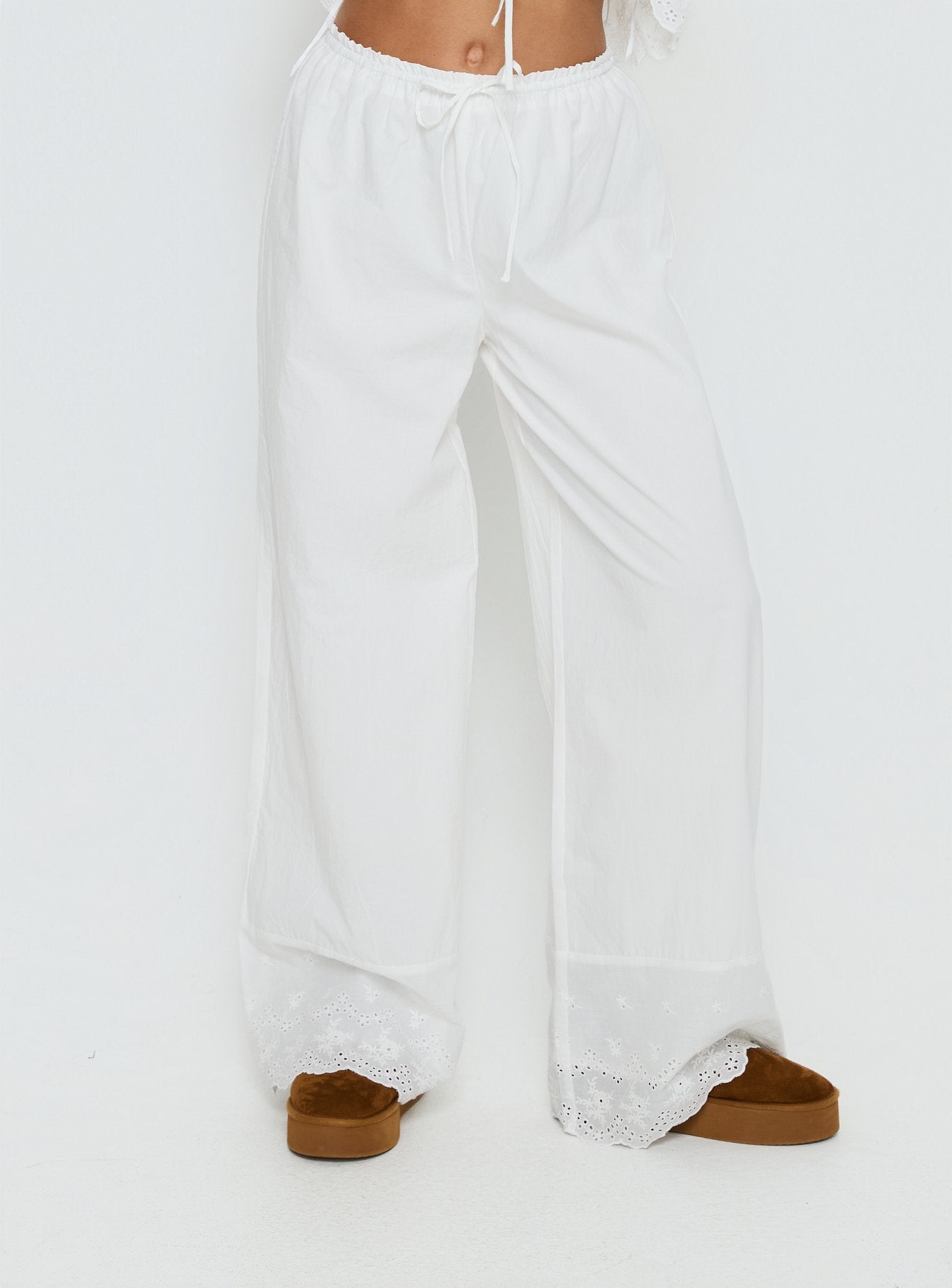 Kissed Chaos Broderie Anglais Tie Waist Pants White - Image 2