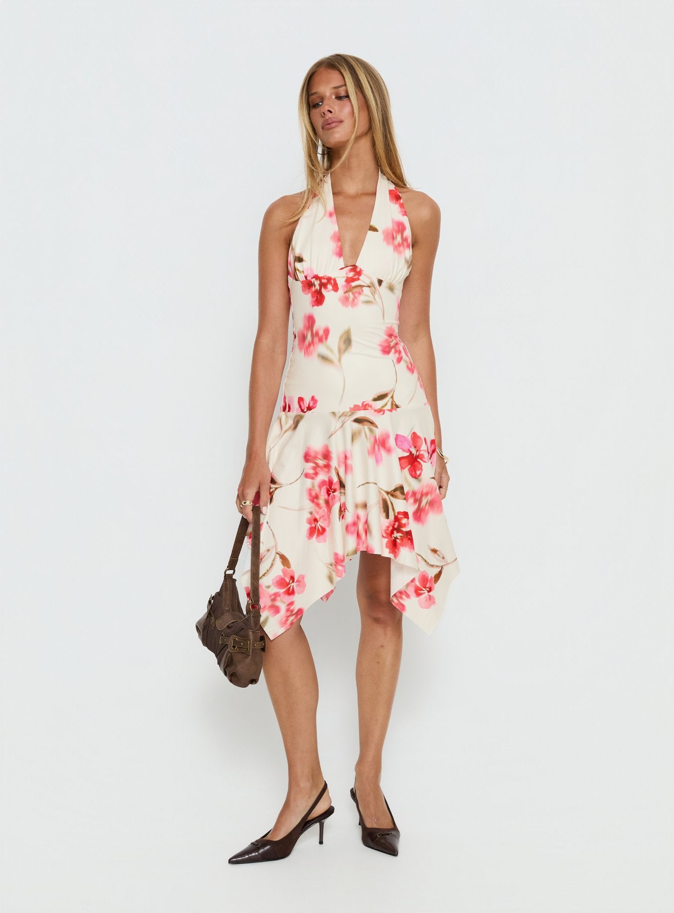 Alternative view of Loreza Halter Asymmetrical Midi Dress Cream Floral