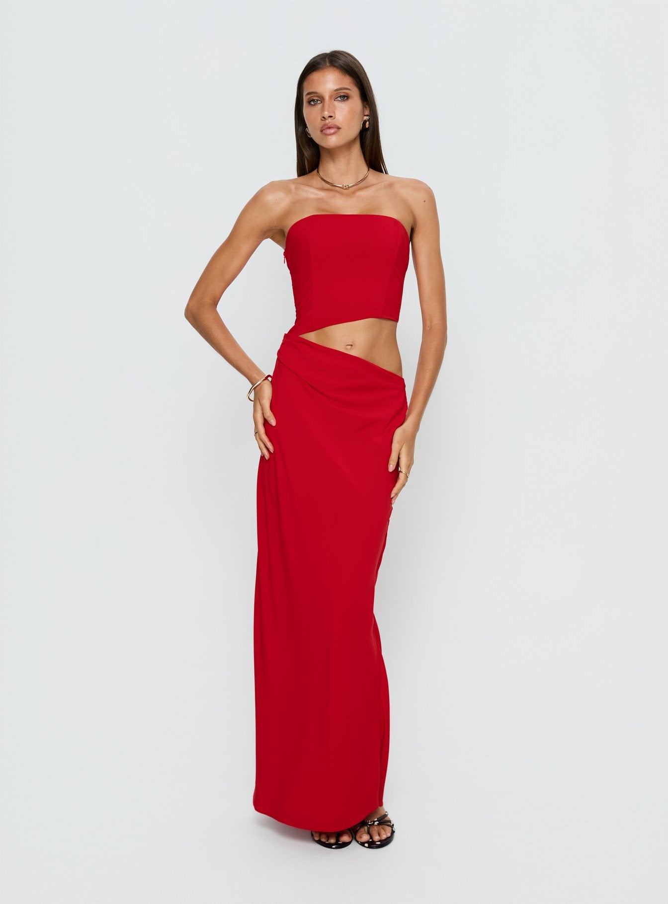 Alternative view of Jasira Strapless Drape Maxi Dress Bold Red