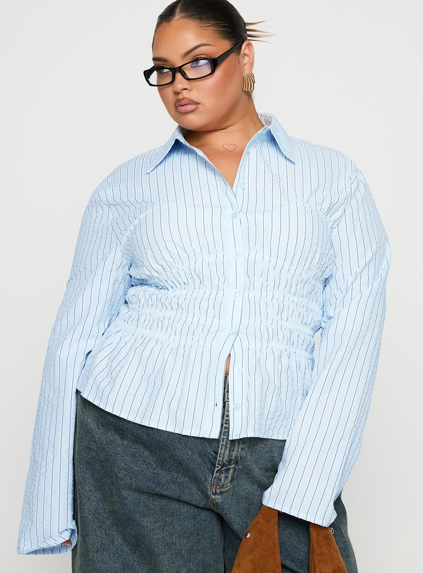 Alternative view of Liesel Shirred Long Sleeve Top Stripe Curve