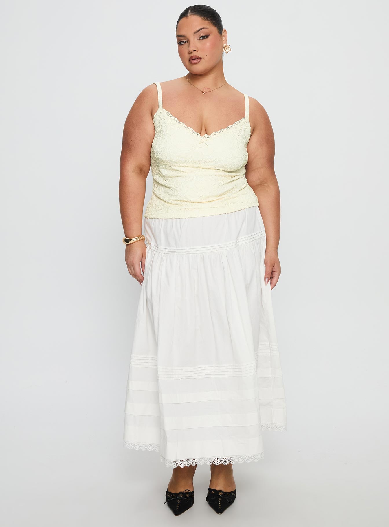 Alternative view of Calling For You Flowy Maxi Skirt White Curve