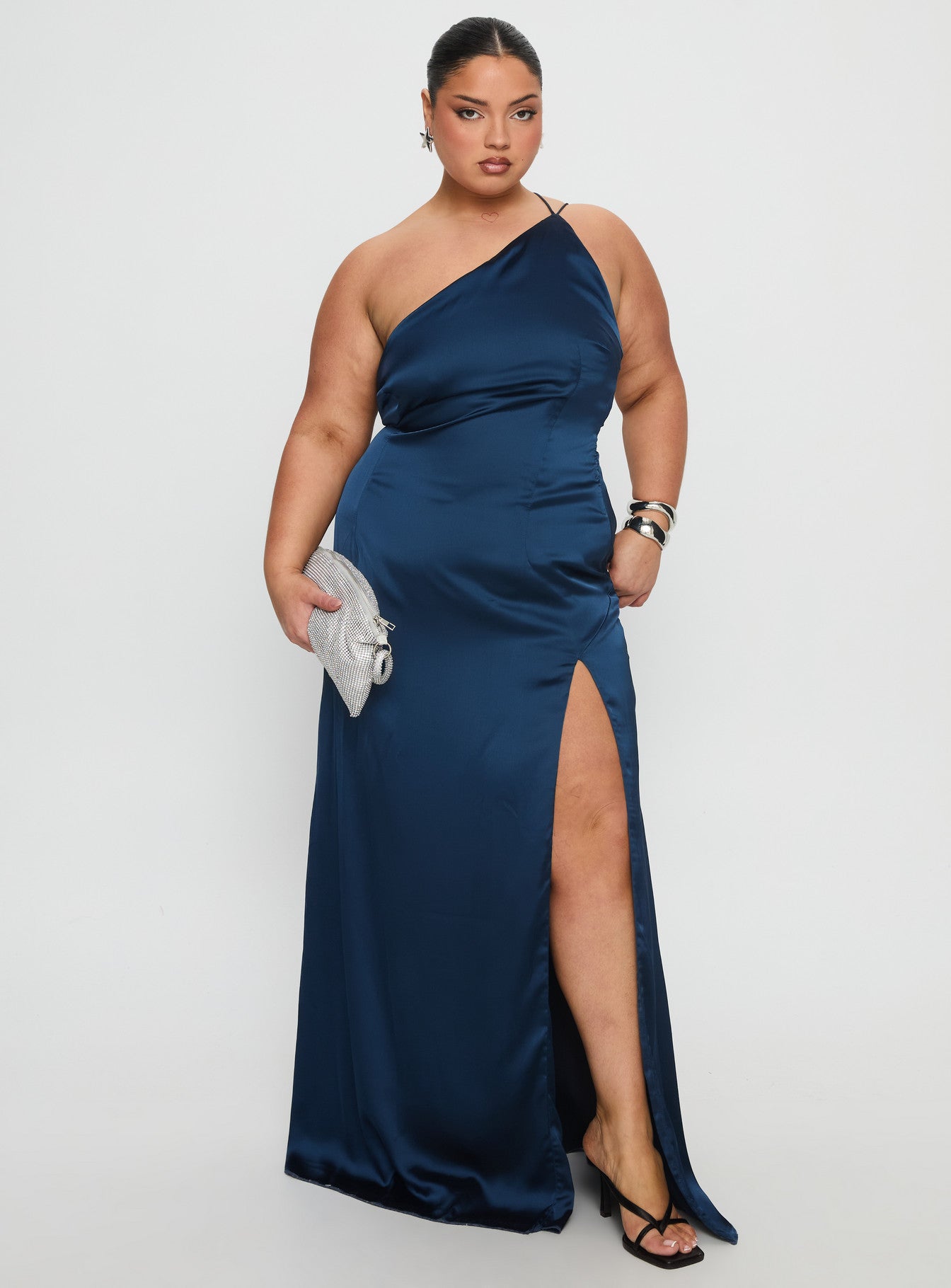 Alternative view of Kiss Of Life Satin Maxi Dress Navy Curve