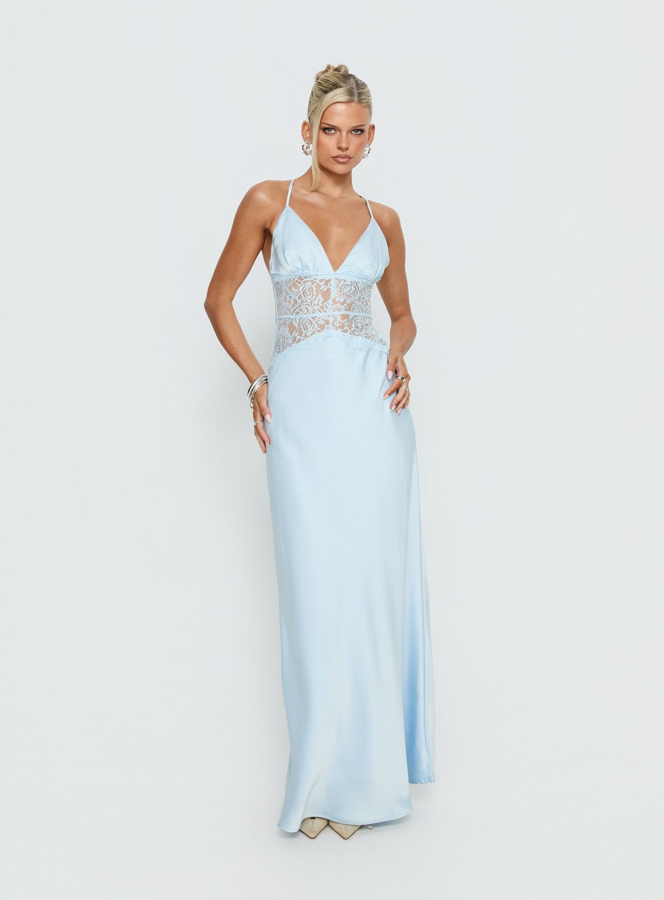 Alternative view of Klairee Halter Lace Maxi Dress Icy Blue