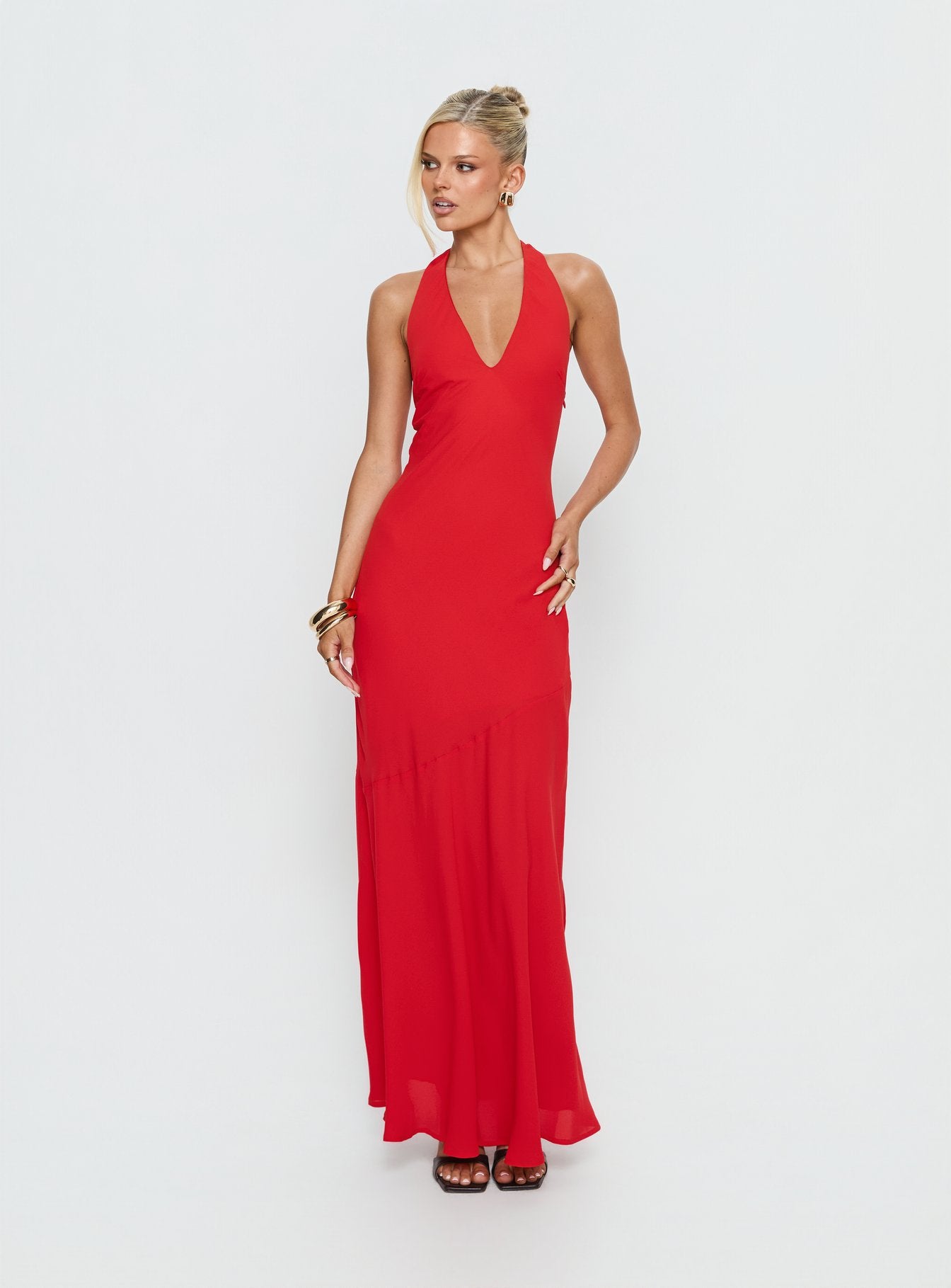 Luannie Halter Scarf Tie Maxi Dress Red - Image 2