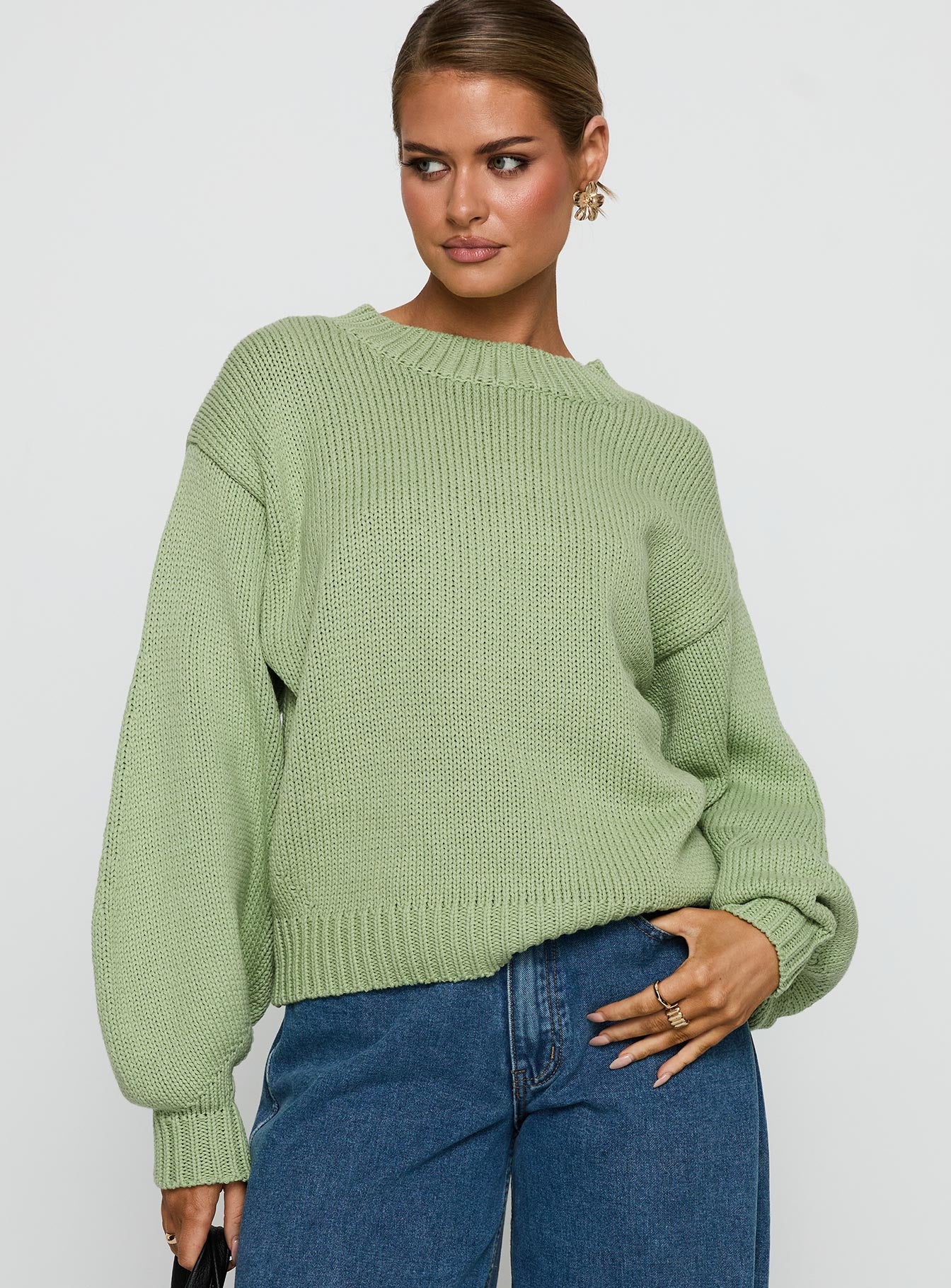 Alternative view of Harmony Balloon Sleeve Knit Sweater Sage
