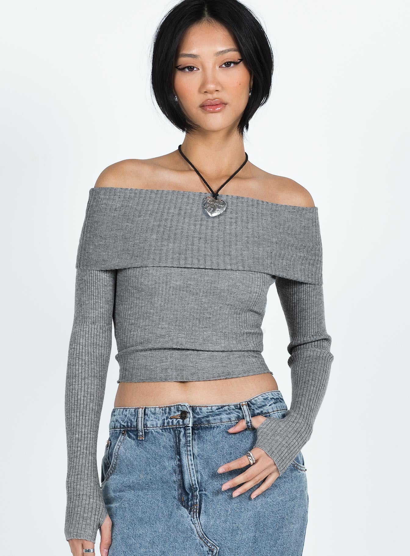 Alternative view of Morley Off Shoulder Sweater Grey Marle