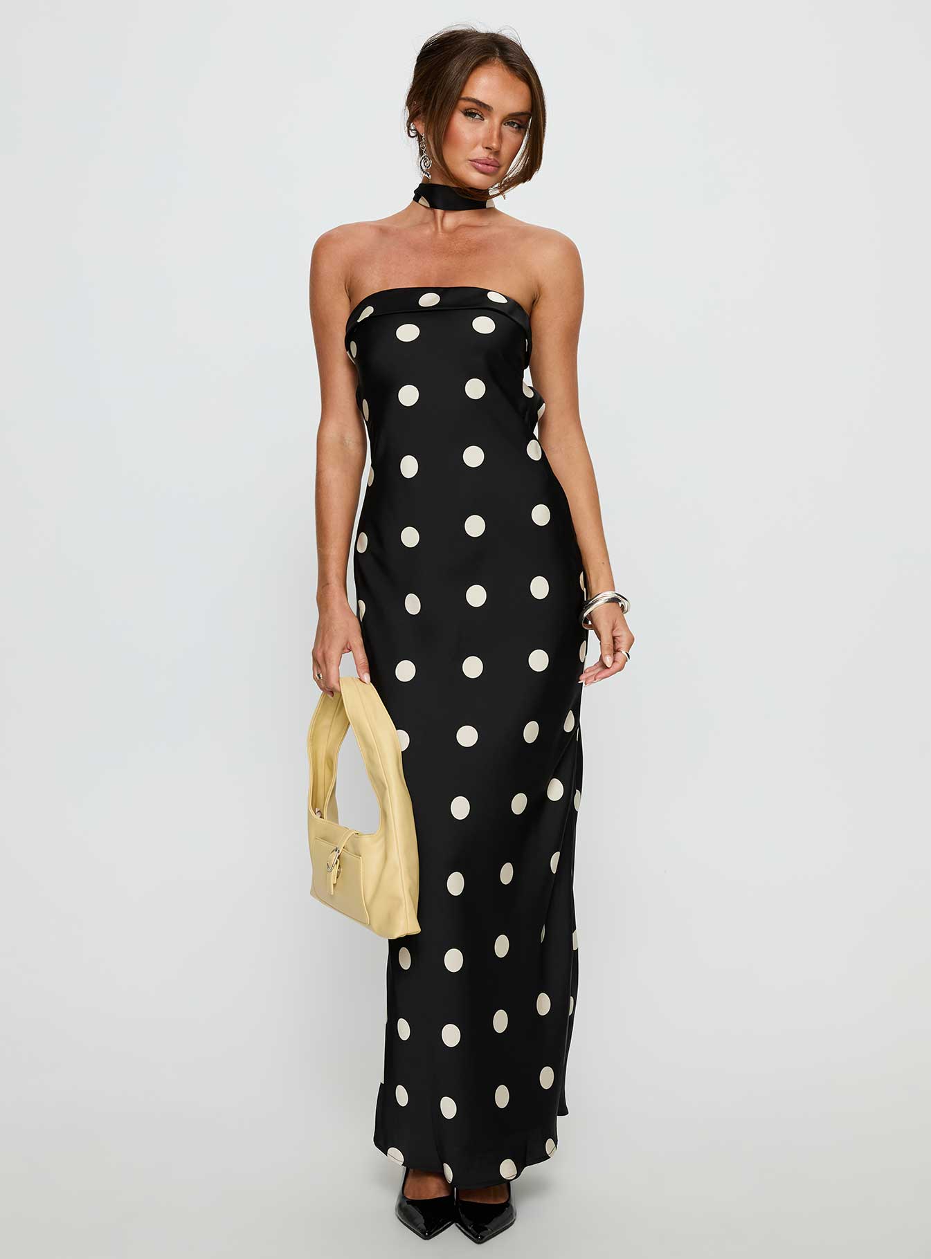 Alternative view of Madilaine Strapless Scarf Maxi Dress Black / Polka Dot