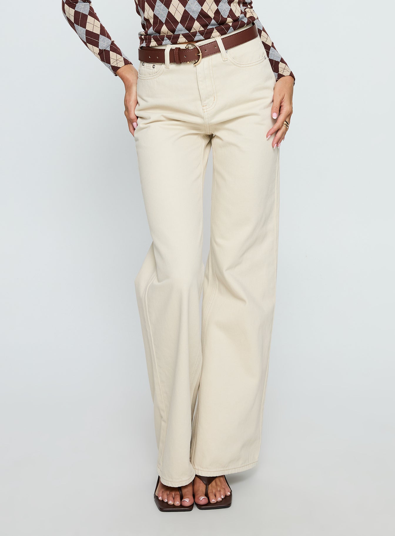 Alternative view of Maple Mid Rise Flare Jeans Ecru