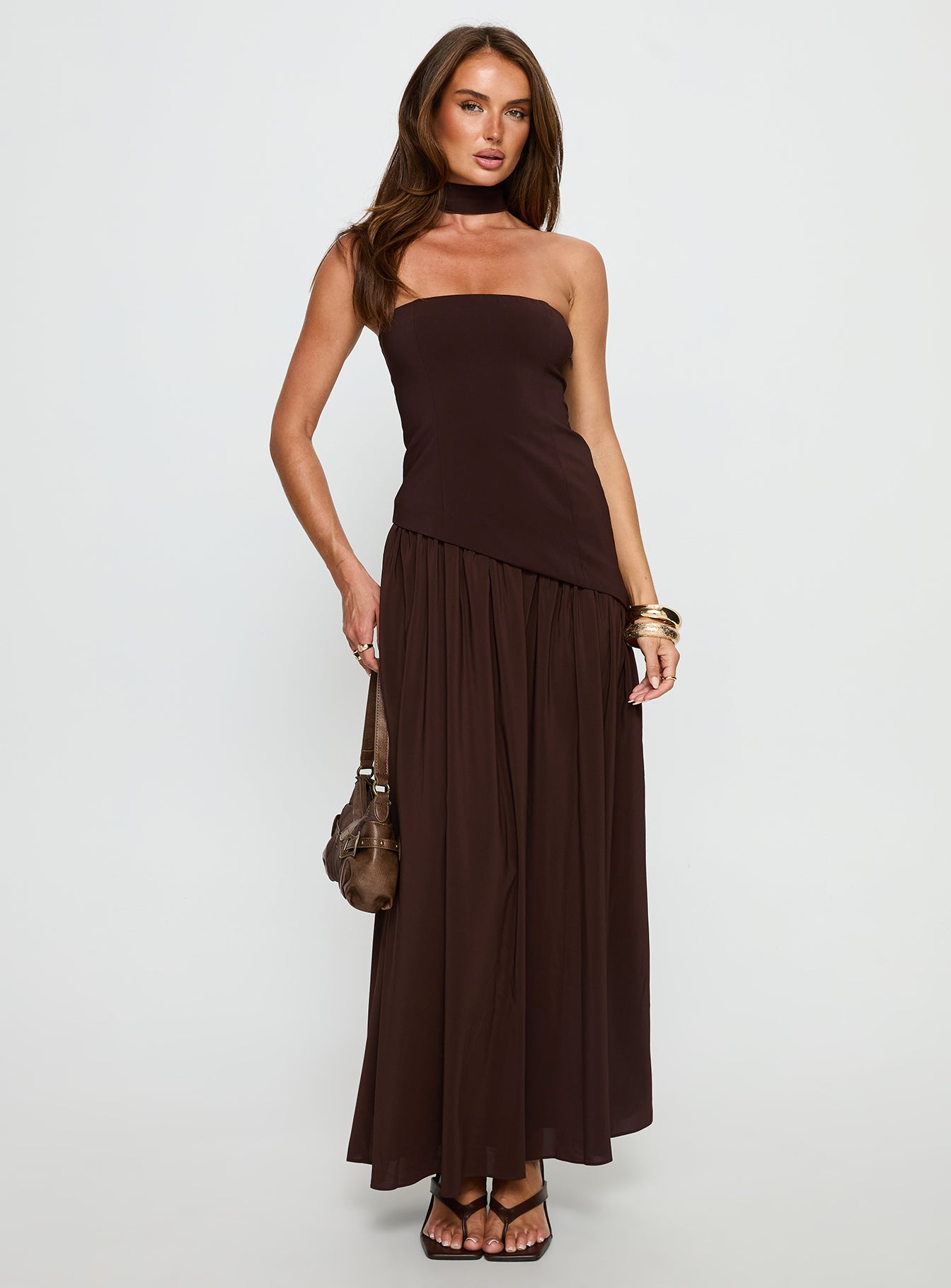 Alternative view of Odela Strapless Drop Waist Maxi Dress Chocolate