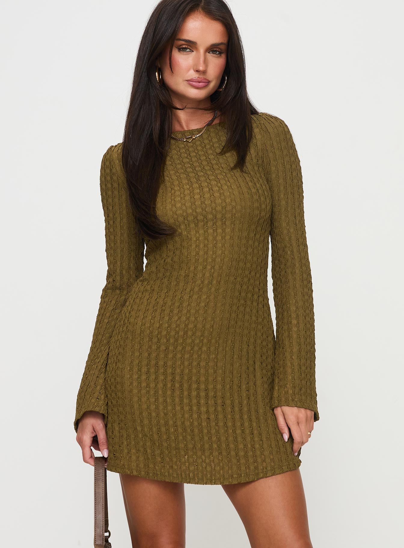 Alternative view of Lukea Long Sleeve Ribbed Mini Dress Olive