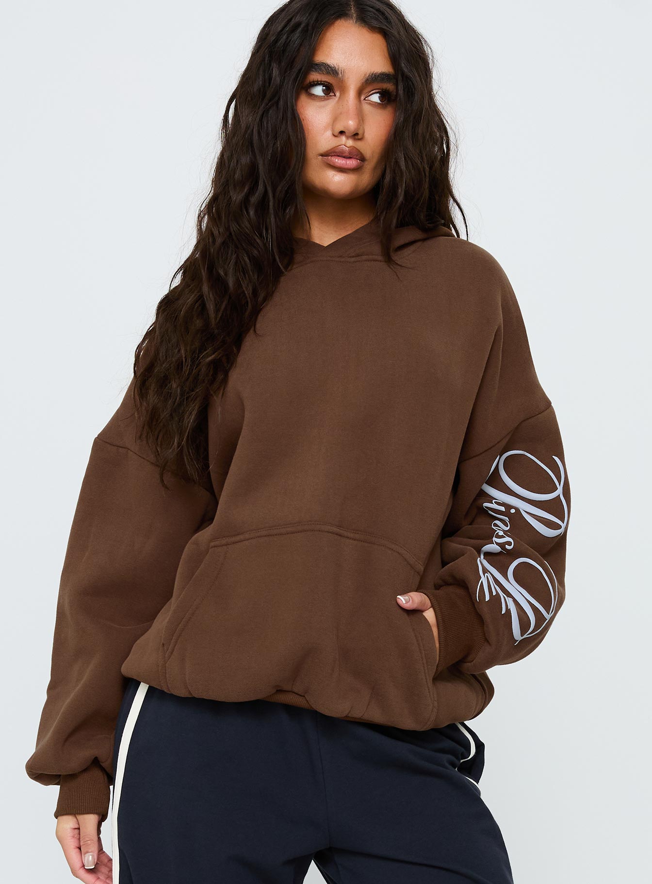 Alternative view of Princess Polly Script Text Graphic Hoodie Brown / Blue