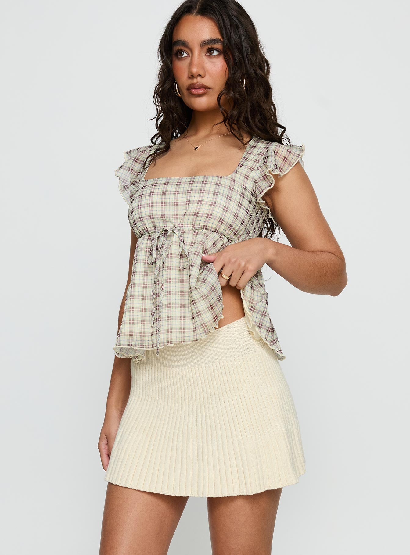 Alternative view of Another Day Knit Pleat Mini Skirt Butter Yellow