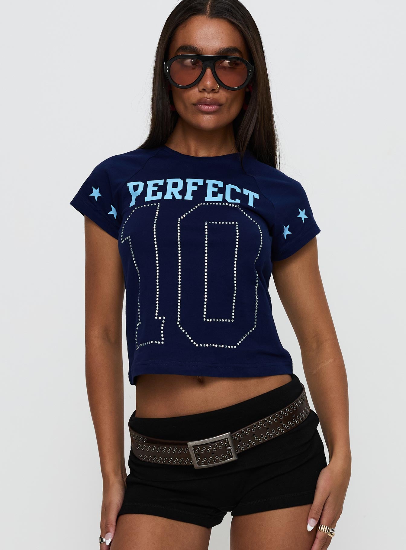Alternative view of Perfect 10 Graphic Top Blue
