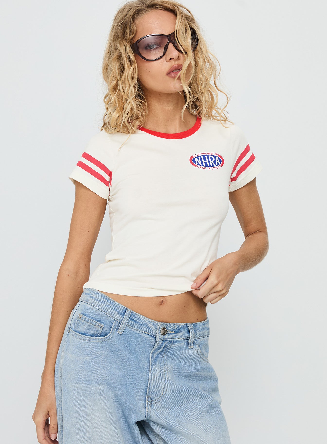 Alternative view of Nhra Championship Ringer Graphic Top White