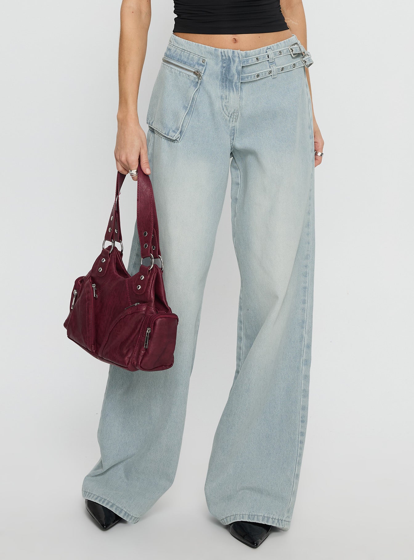 Paltrow Mid Rise Wide Leg Cargo Jeans Black - Image 11