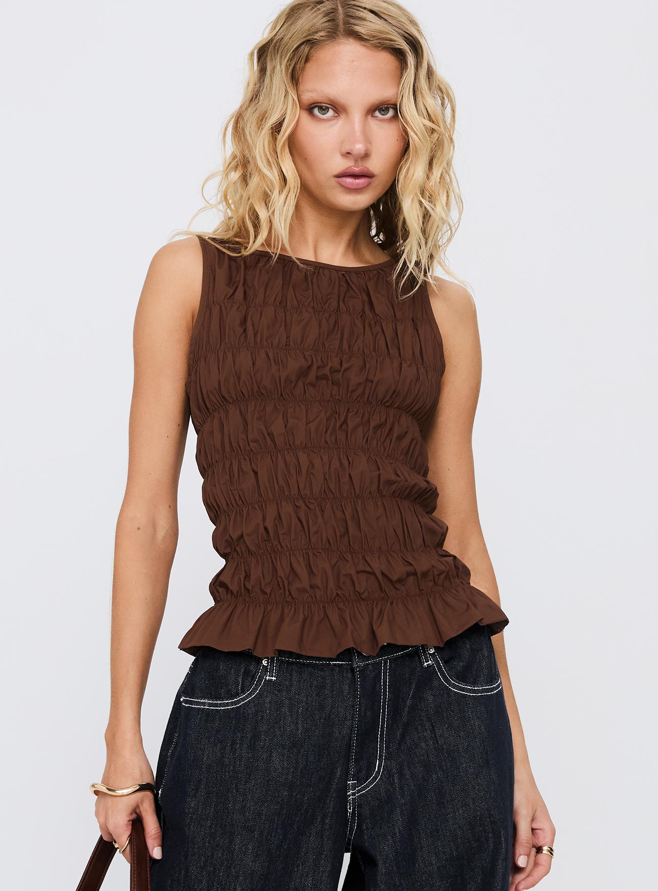 Alternative view of Marleene Shirred Top Chocolate