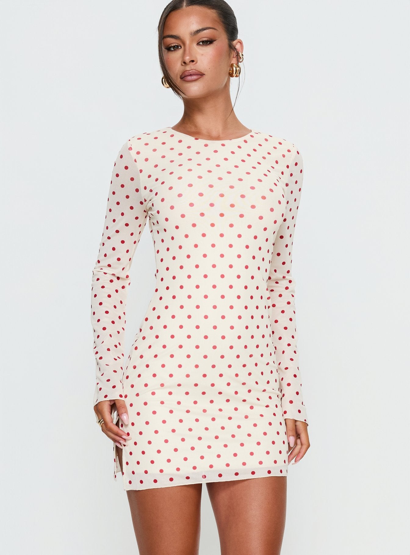 Alternative view of Nyxia Long Sleeve Mini Dress Cream / Red Polka