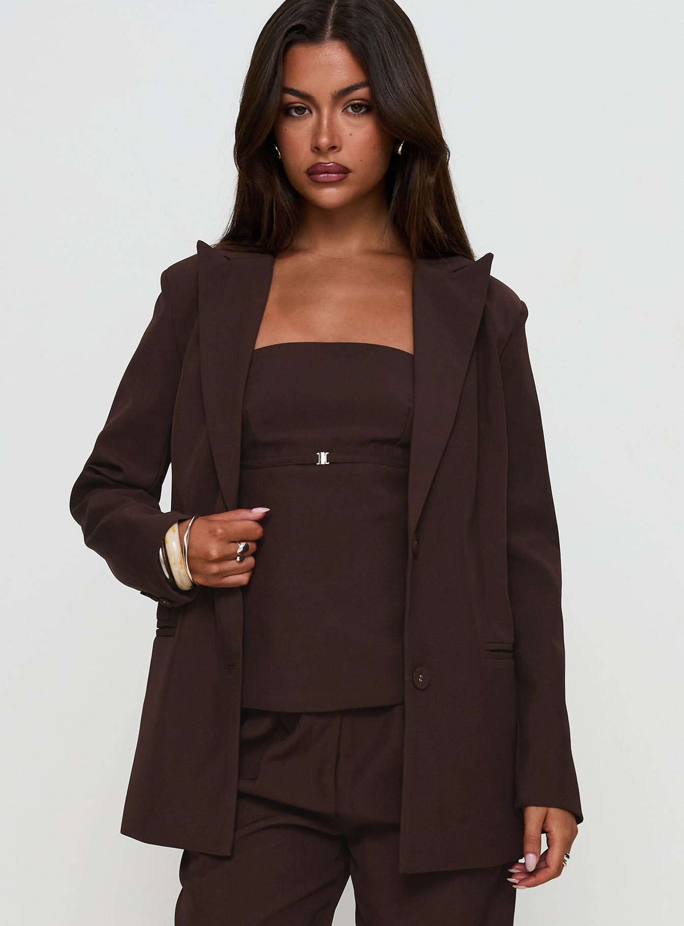 Alternative view of Crowd Pleaser Oversized Blazer Chocolate